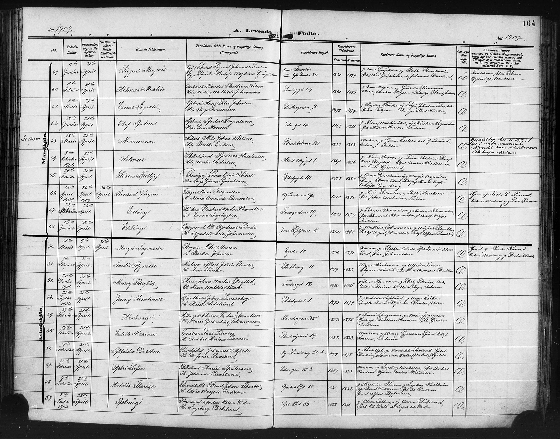 Sandviken Sokneprestembete, AV/SAB-A-77601/H/Hb/L0004: Klokkerbok nr. B 1, 1901-1914, s. 164