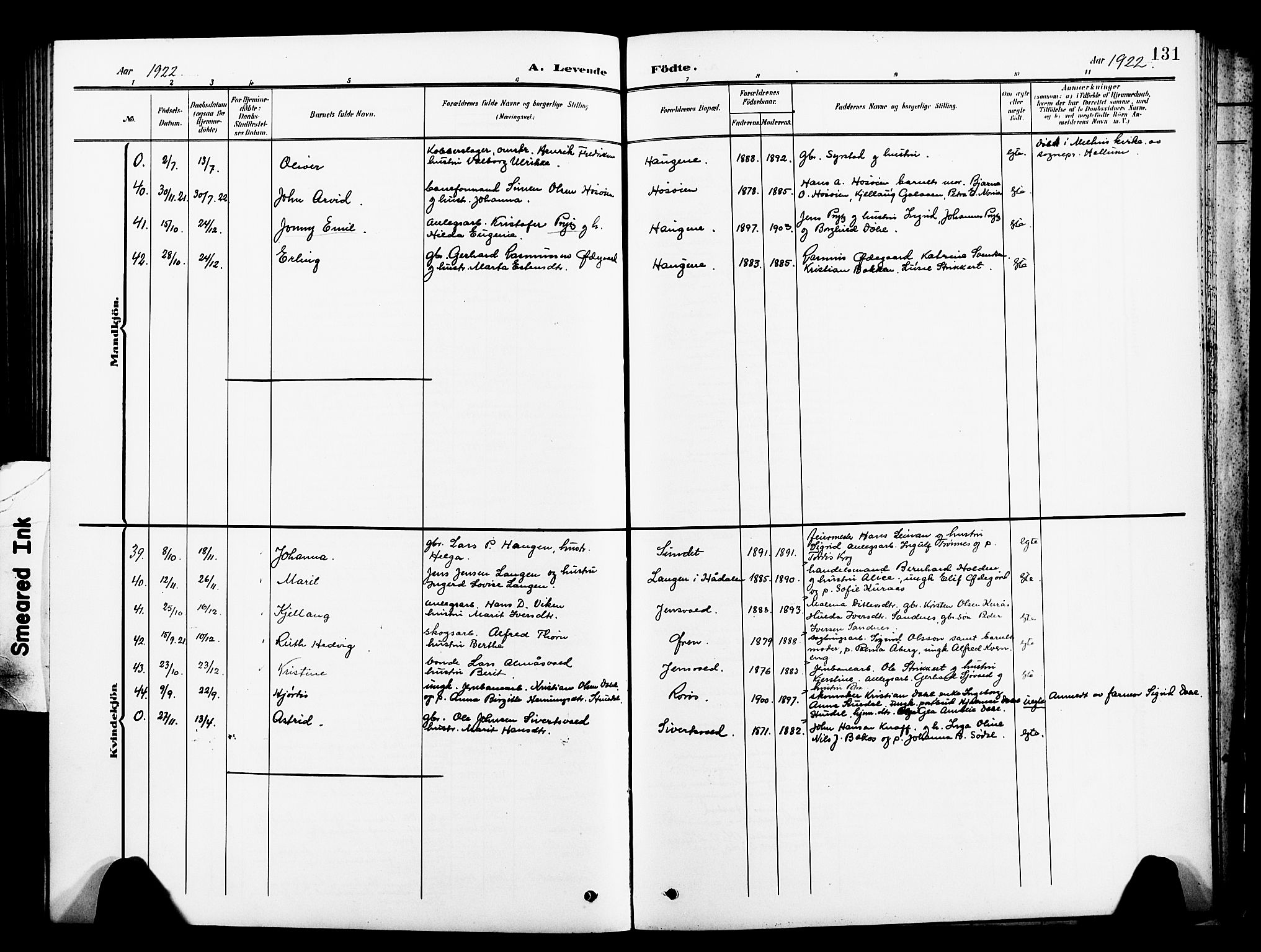 Ministerialprotokoller, klokkerbøker og fødselsregistre - Sør-Trøndelag, AV/SAT-A-1456/681/L0942: Klokkerbok nr. 681C06, 1906-1925, s. 131