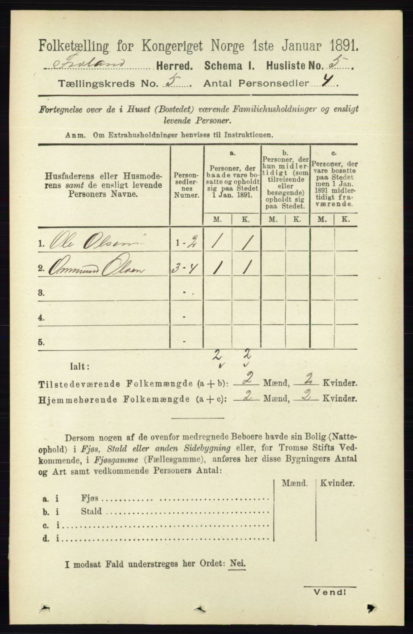 RA, Folketelling 1891 for 0919 Froland herred, 1891, s. 1727