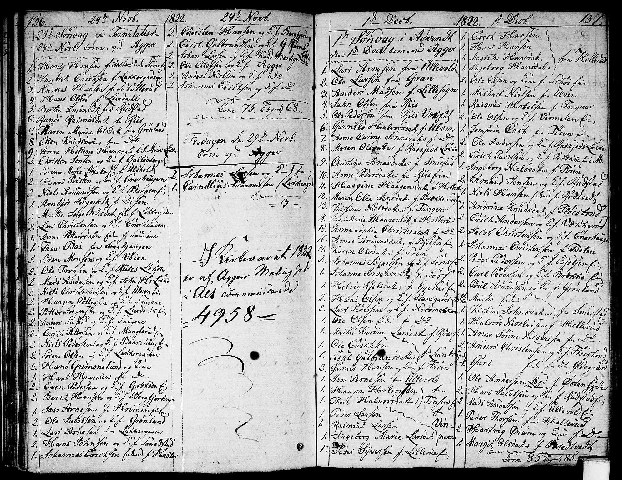 Aker prestekontor kirkebøker, AV/SAO-A-10861/G/L0003: Klokkerbok nr. 3, 1819-1836, s. 136-137