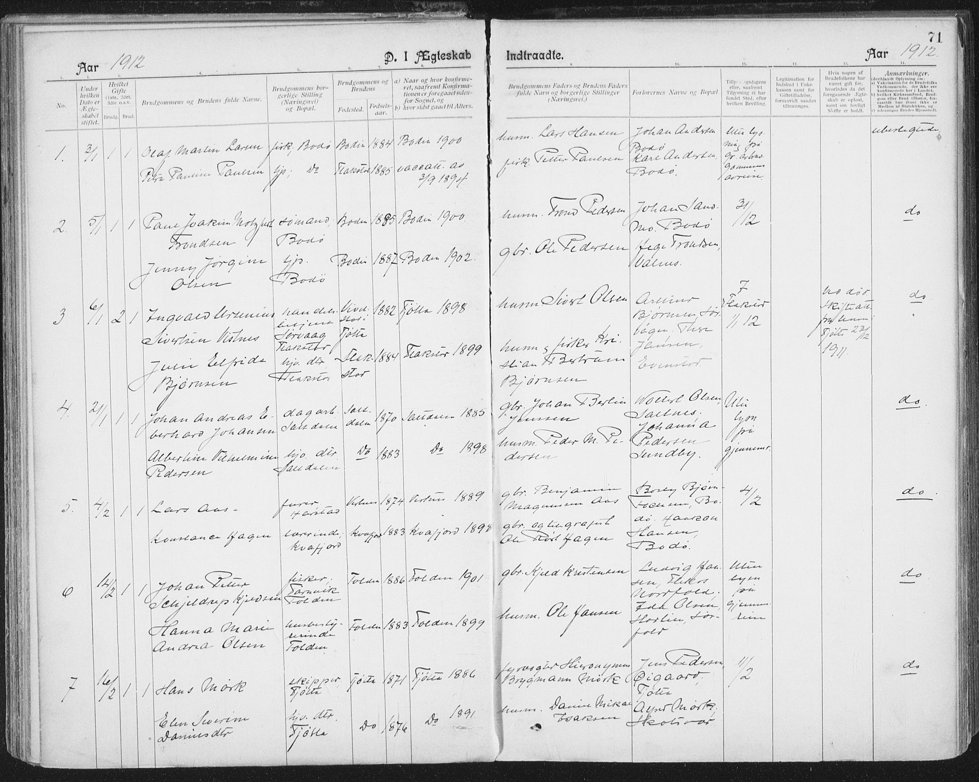 Ministerialprotokoller, klokkerbøker og fødselsregistre - Nordland, AV/SAT-A-1459/801/L0012: Ministerialbok nr. 801A12, 1900-1916, s. 71