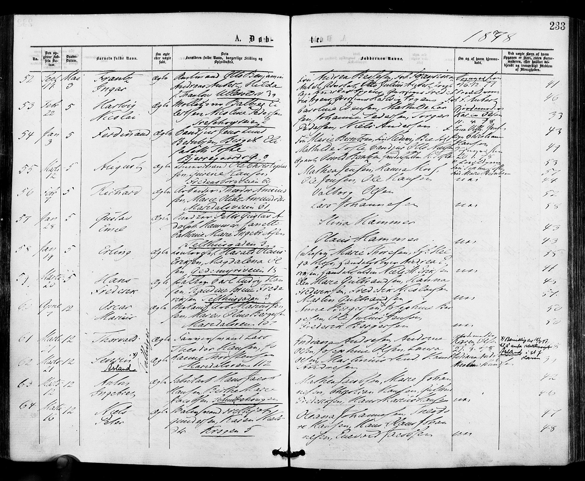 Gamle Aker prestekontor Kirkebøker, AV/SAO-A-10617a/F/L0004: Ministerialbok nr. 4, 1872-1879, s. 233
