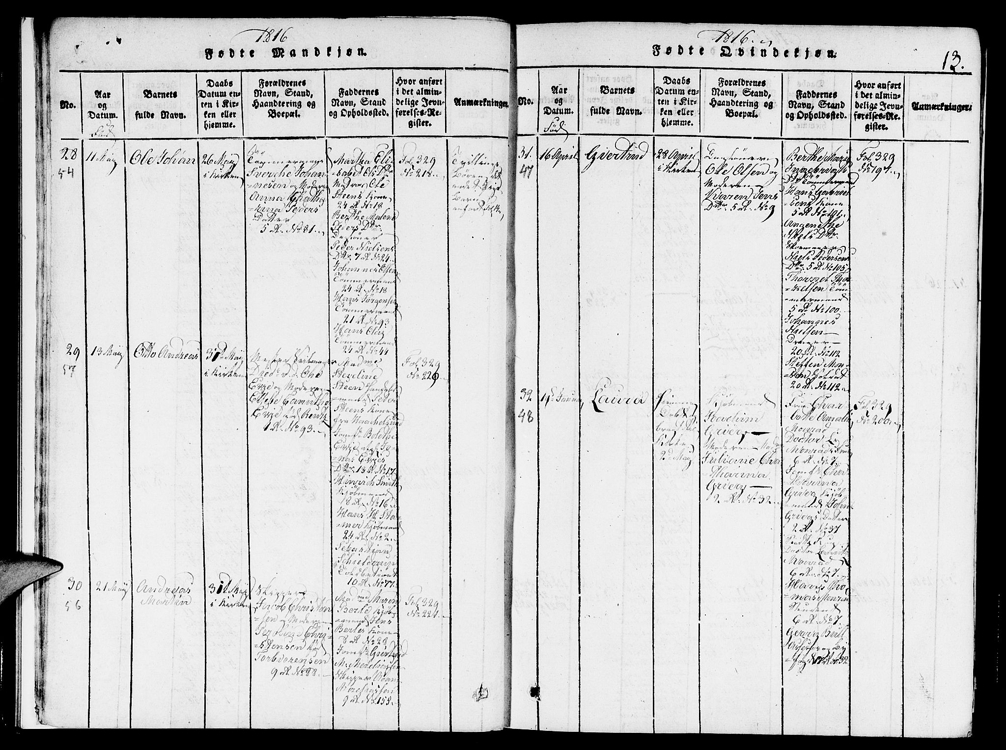 Nykirken Sokneprestembete, AV/SAB-A-77101/H/Hab/L0003: Klokkerbok nr. A 4, 1816-1821, s. 13