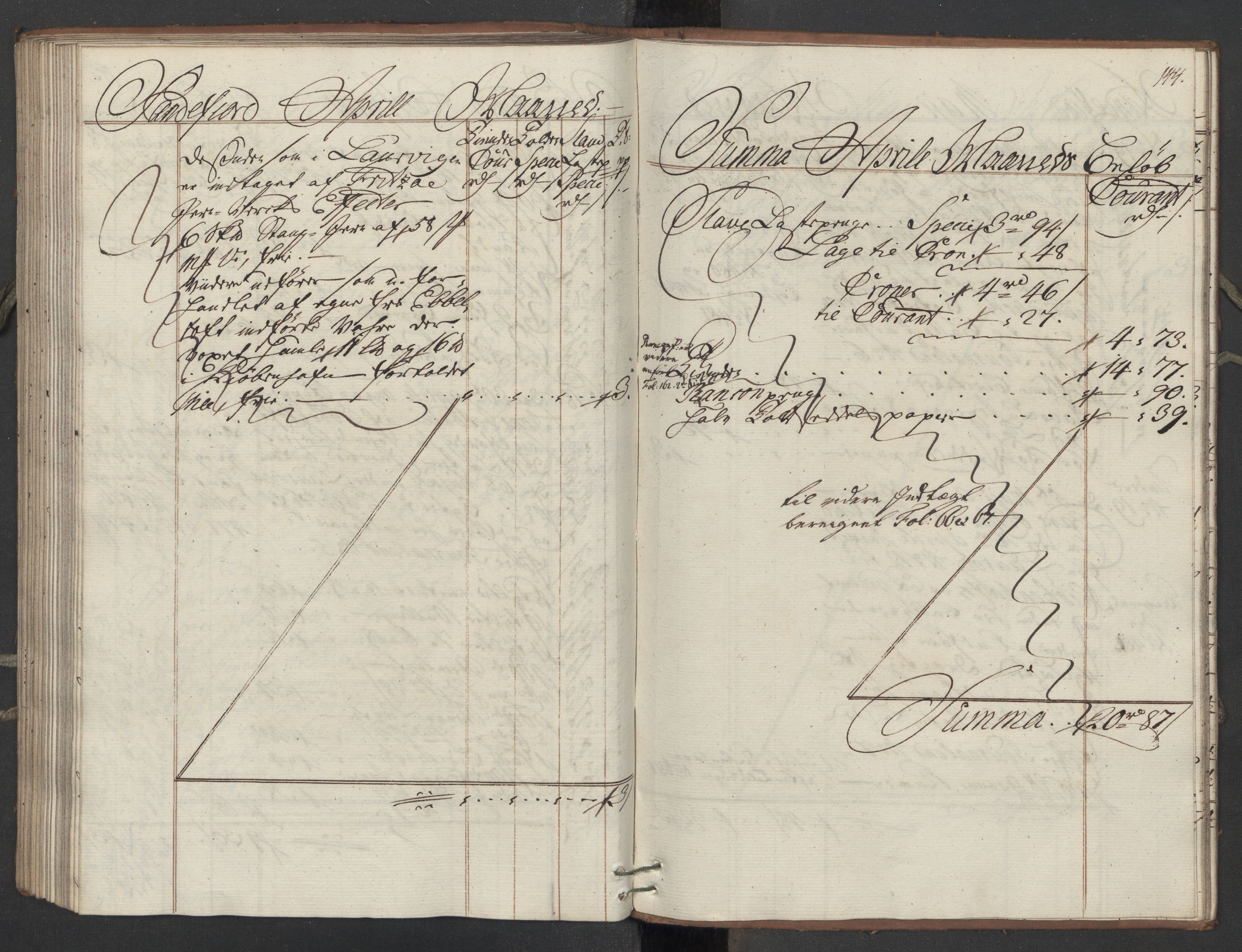 Generaltollkammeret, tollregnskaper, AV/RA-EA-5490/R11/L0039/0001: Tollregnskaper Larvik og Sandefjord / Utgående hovedtollbok, 1762, s. 143b-144a