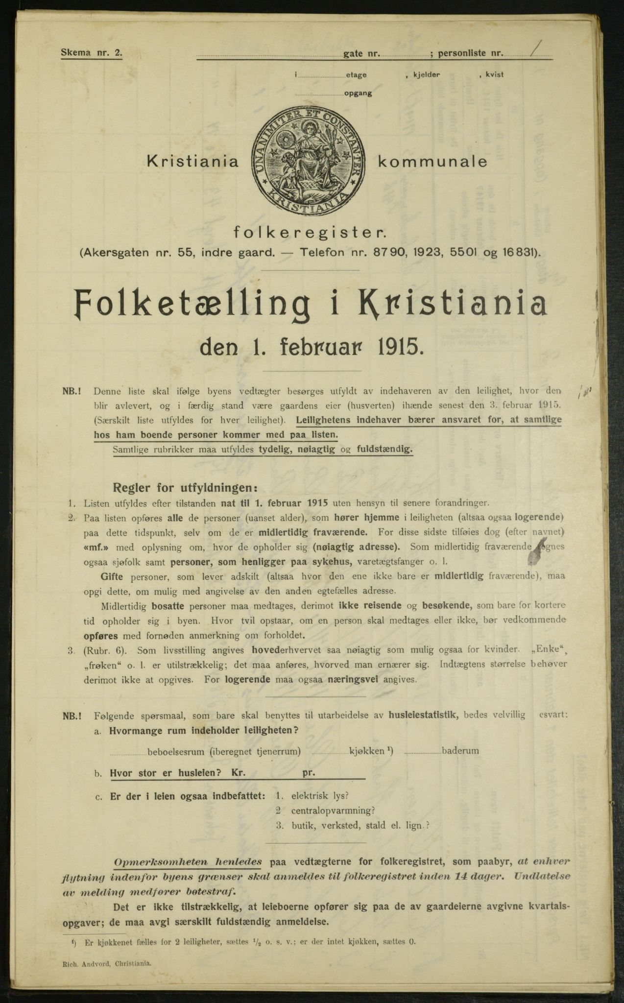 OBA, Kommunal folketelling 1.2.1915 for Kristiania, 1915, s. 129991