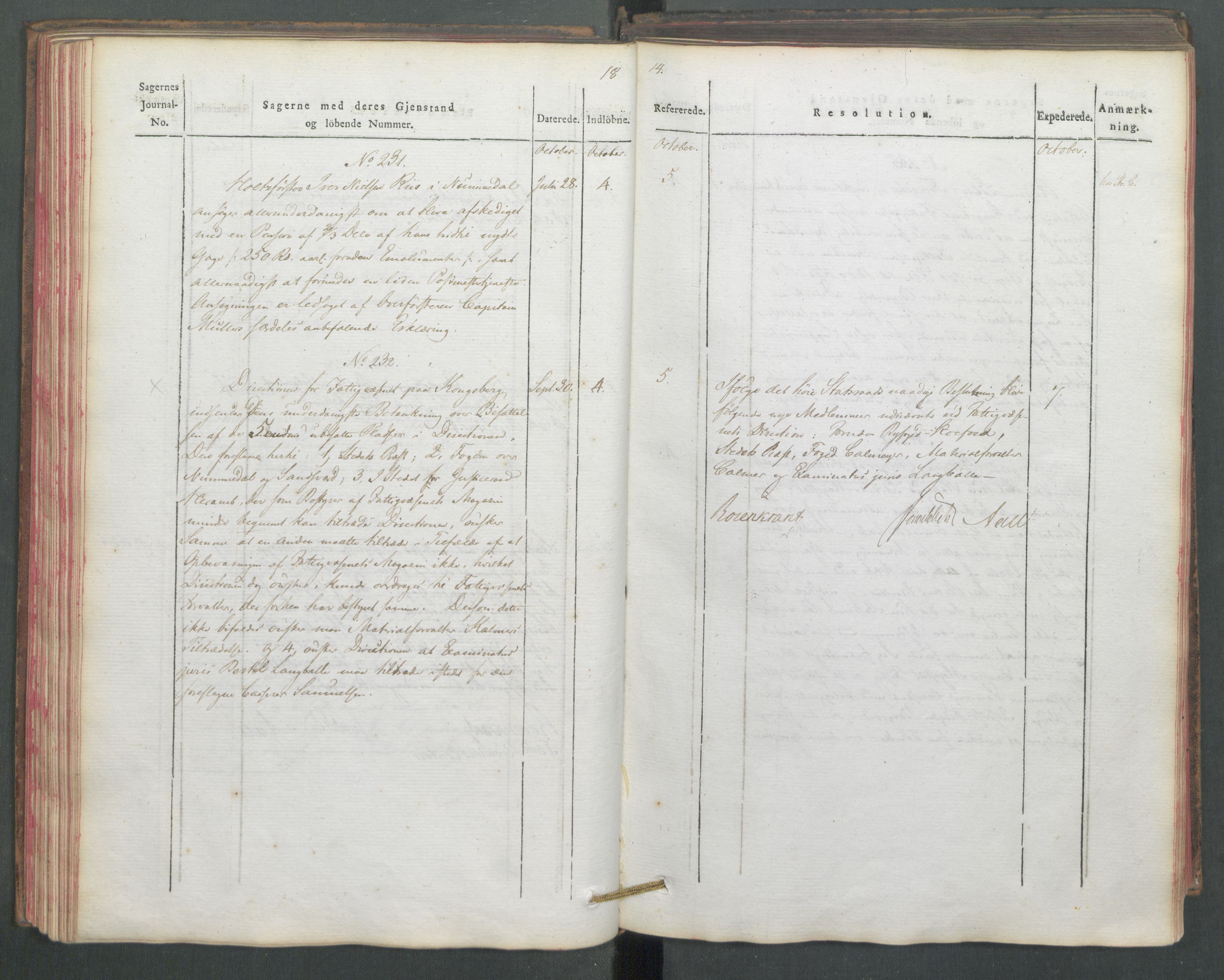 Departementene i 1814, RA/S-3899/Fe/L0054: Journal, 1814