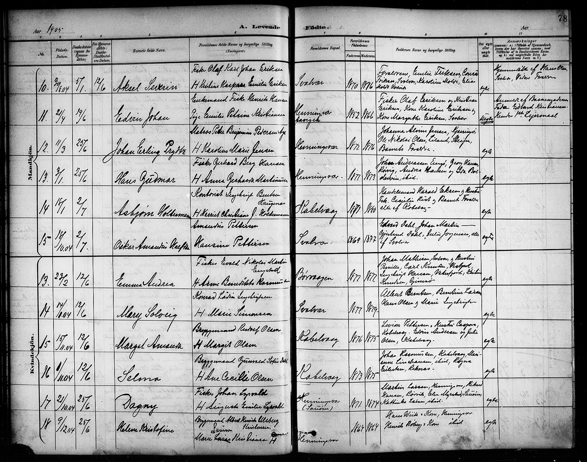 Ministerialprotokoller, klokkerbøker og fødselsregistre - Nordland, AV/SAT-A-1459/874/L1078: Klokkerbok nr. 874C07, 1900-1907, s. 78