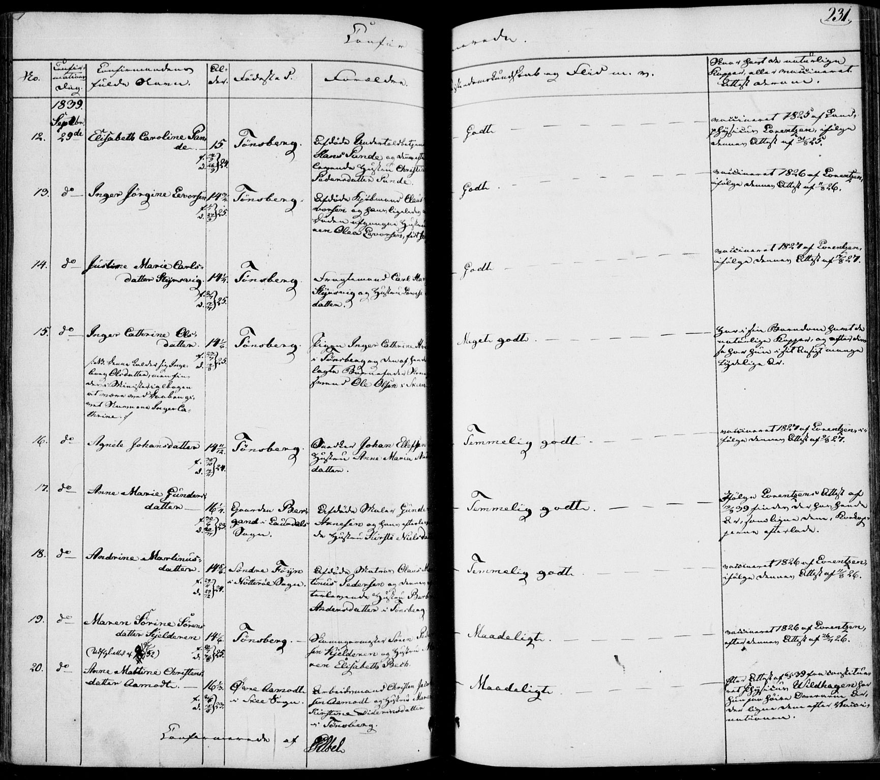 Tønsberg kirkebøker, AV/SAKO-A-330/F/Fa/L0006: Ministerialbok nr. I 6, 1836-1844, s. 231