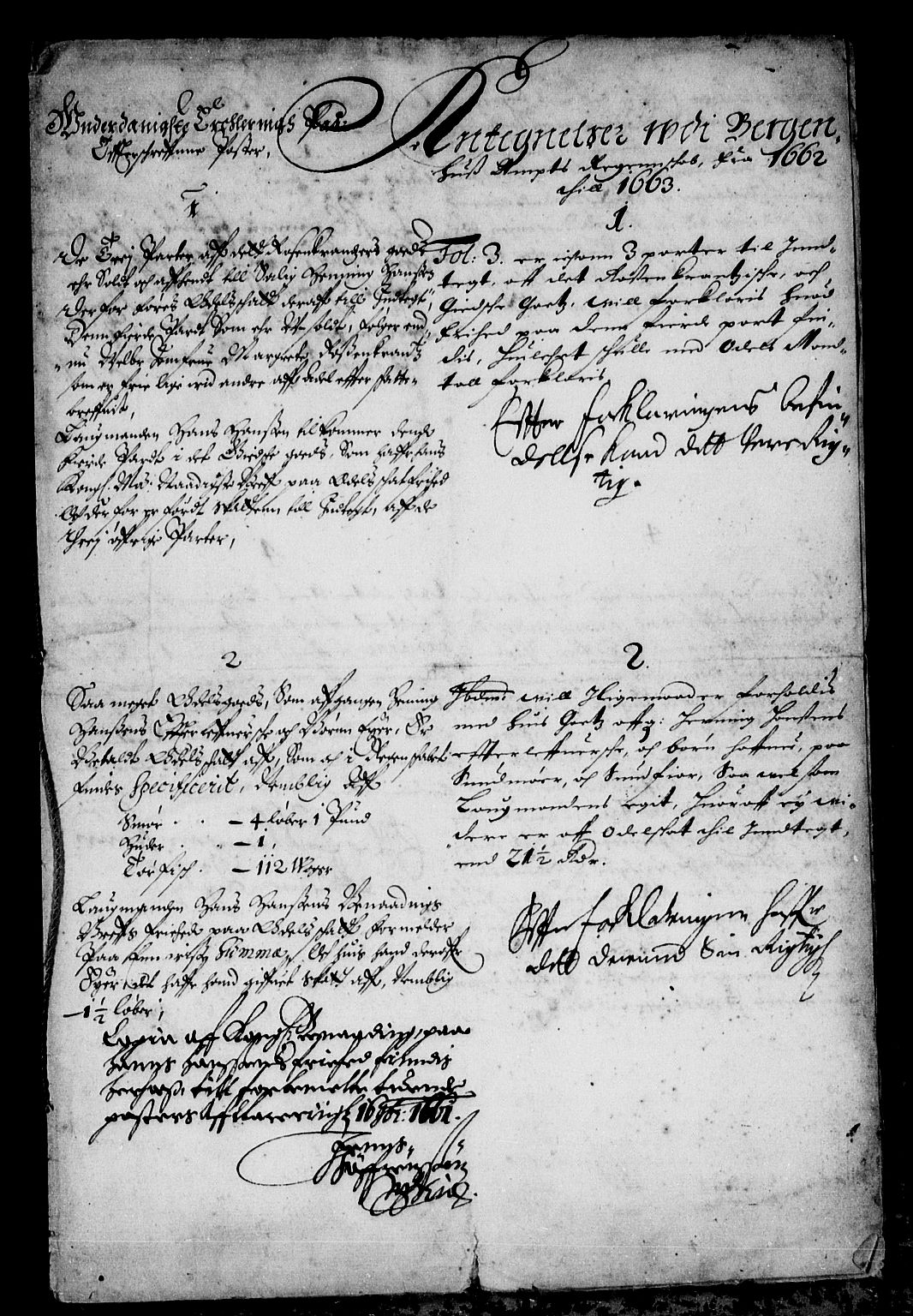 Rentekammeret inntil 1814, Reviderte regnskaper, Stiftamtstueregnskaper, Bergen stiftamt, RA/EA-6043/R/Rc/L0007: Bergen stiftamt, 1662-1663