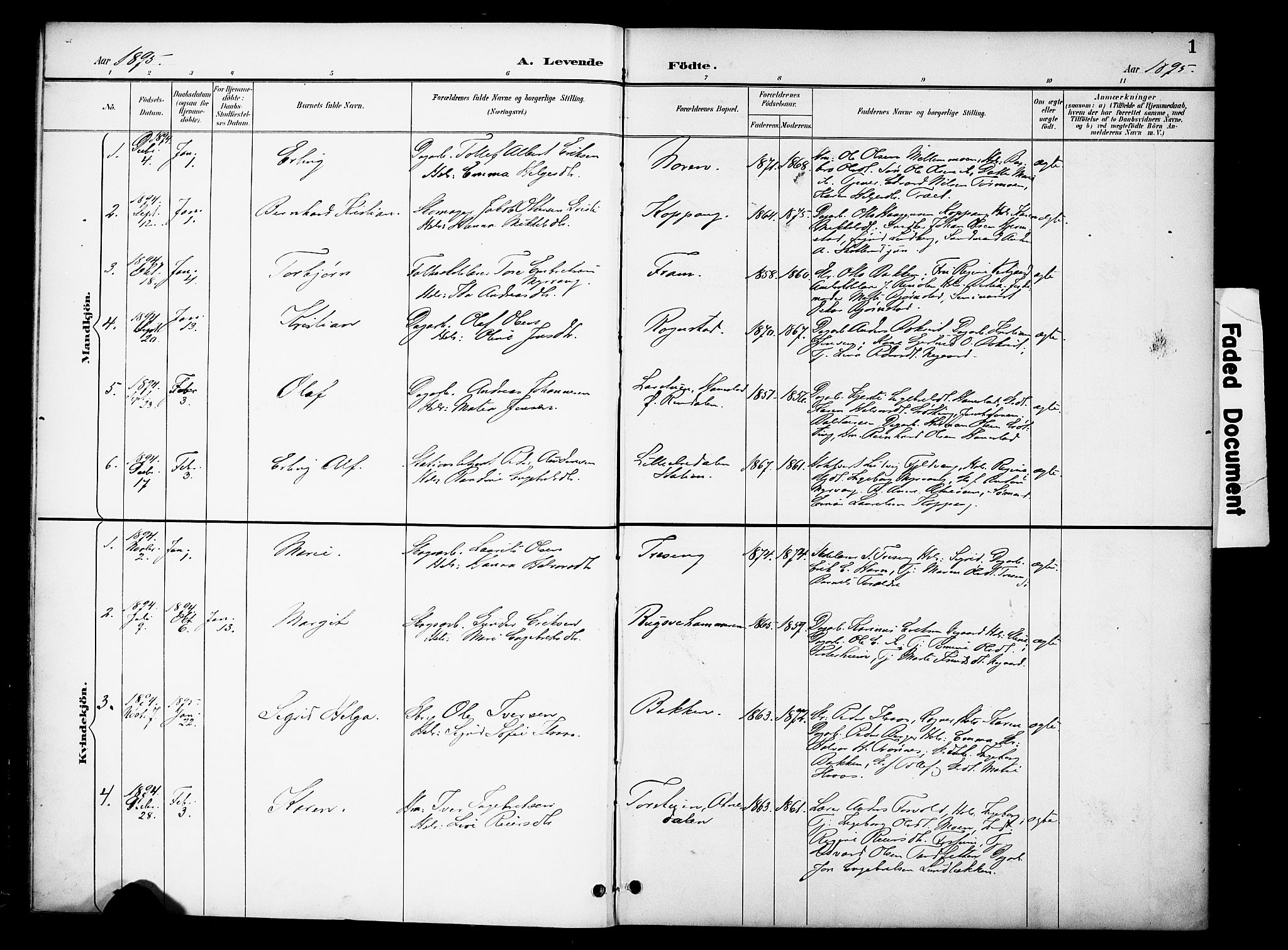 Stor-Elvdal prestekontor, AV/SAH-PREST-052/H/Ha/Hab/L0003: Klokkerbok nr. 3, 1895-1917, s. 1