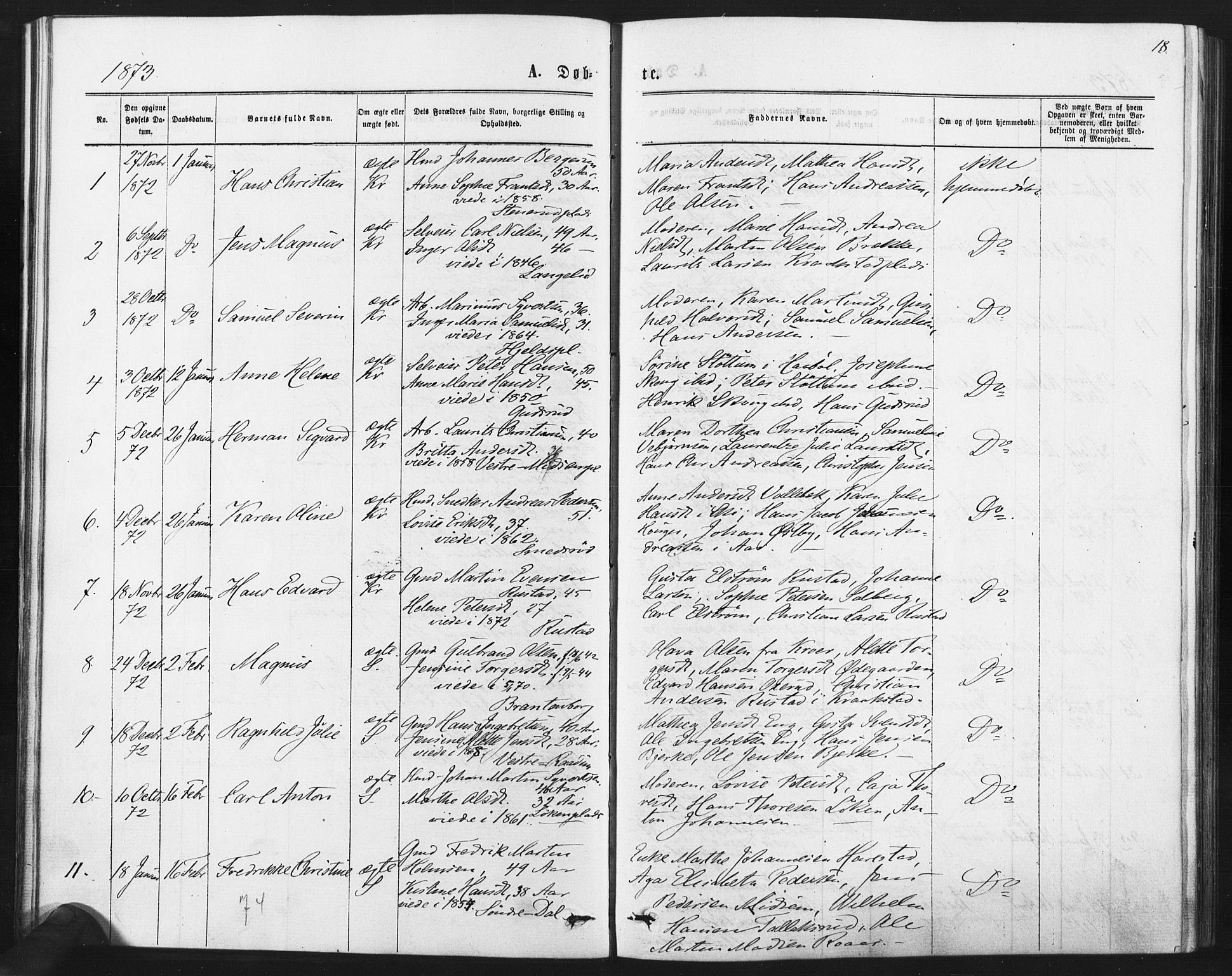 Kråkstad prestekontor Kirkebøker, AV/SAO-A-10125a/F/Fa/L0008: Ministerialbok nr. I 8, 1870-1879, s. 18
