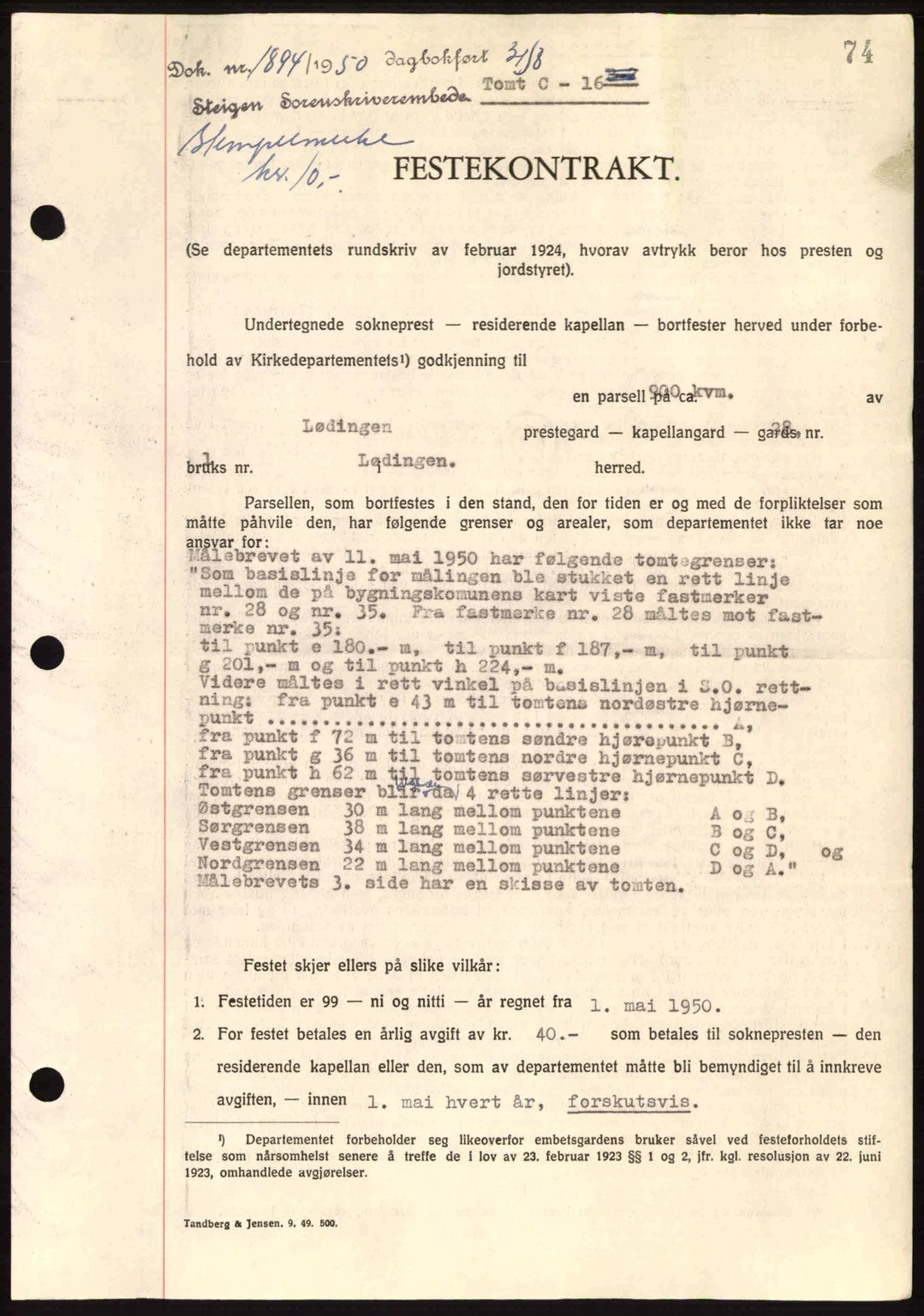 Steigen og Ofoten sorenskriveri, SAT/A-0030/1/2/2C: Pantebok nr. A21, 1950-1950, Dagboknr: 1894/1950