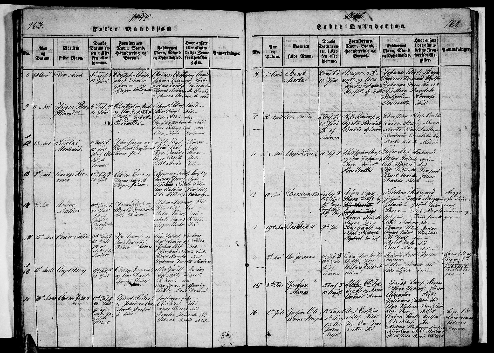 Ministerialprotokoller, klokkerbøker og fødselsregistre - Nordland, AV/SAT-A-1459/834/L0510: Klokkerbok nr. 834C01, 1820-1847, s. 163-164