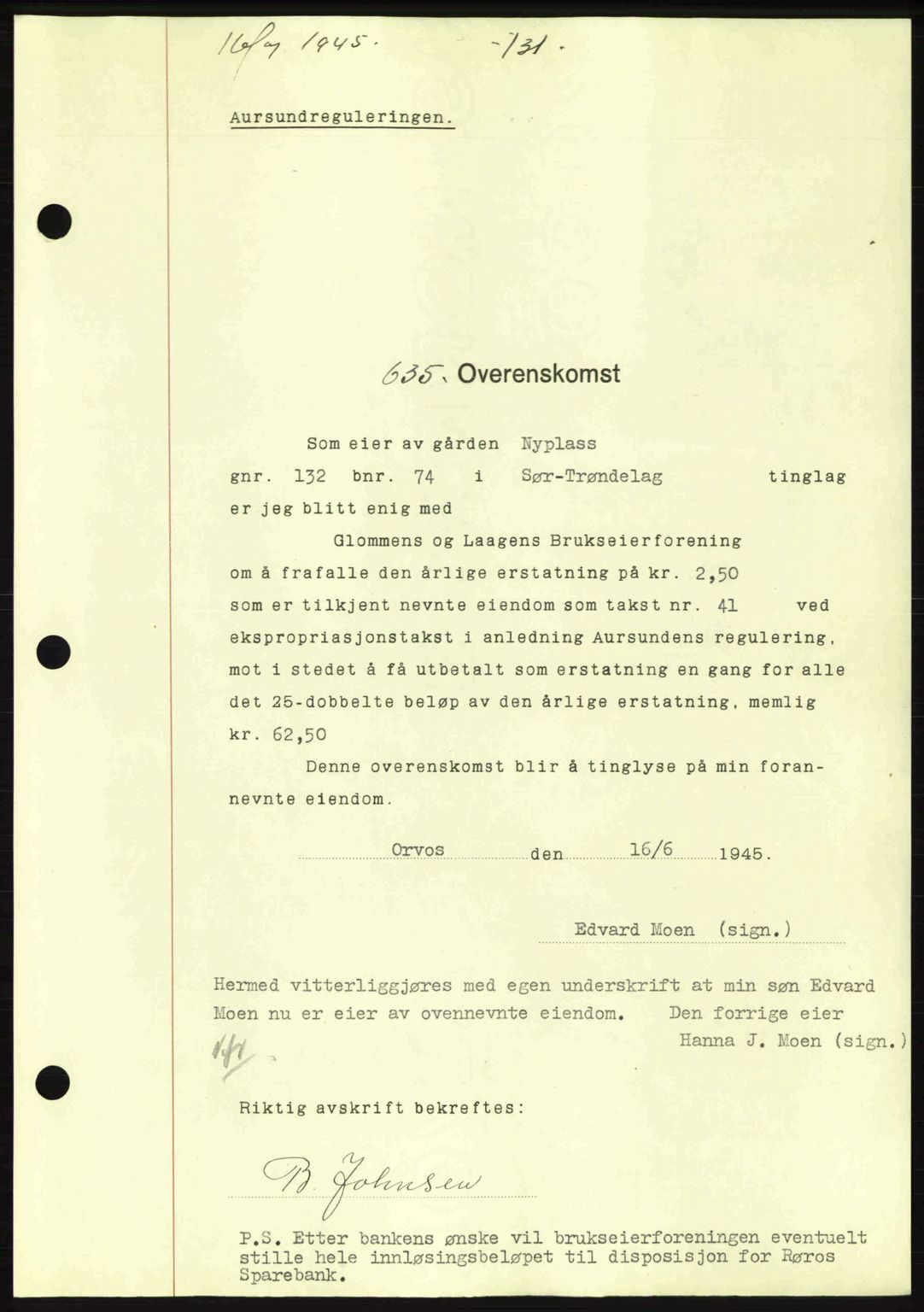 Gauldal sorenskriveri, SAT/A-0014/1/2/2C: Pantebok nr. A1a, 1945-1945, Dagboknr: 635/1945