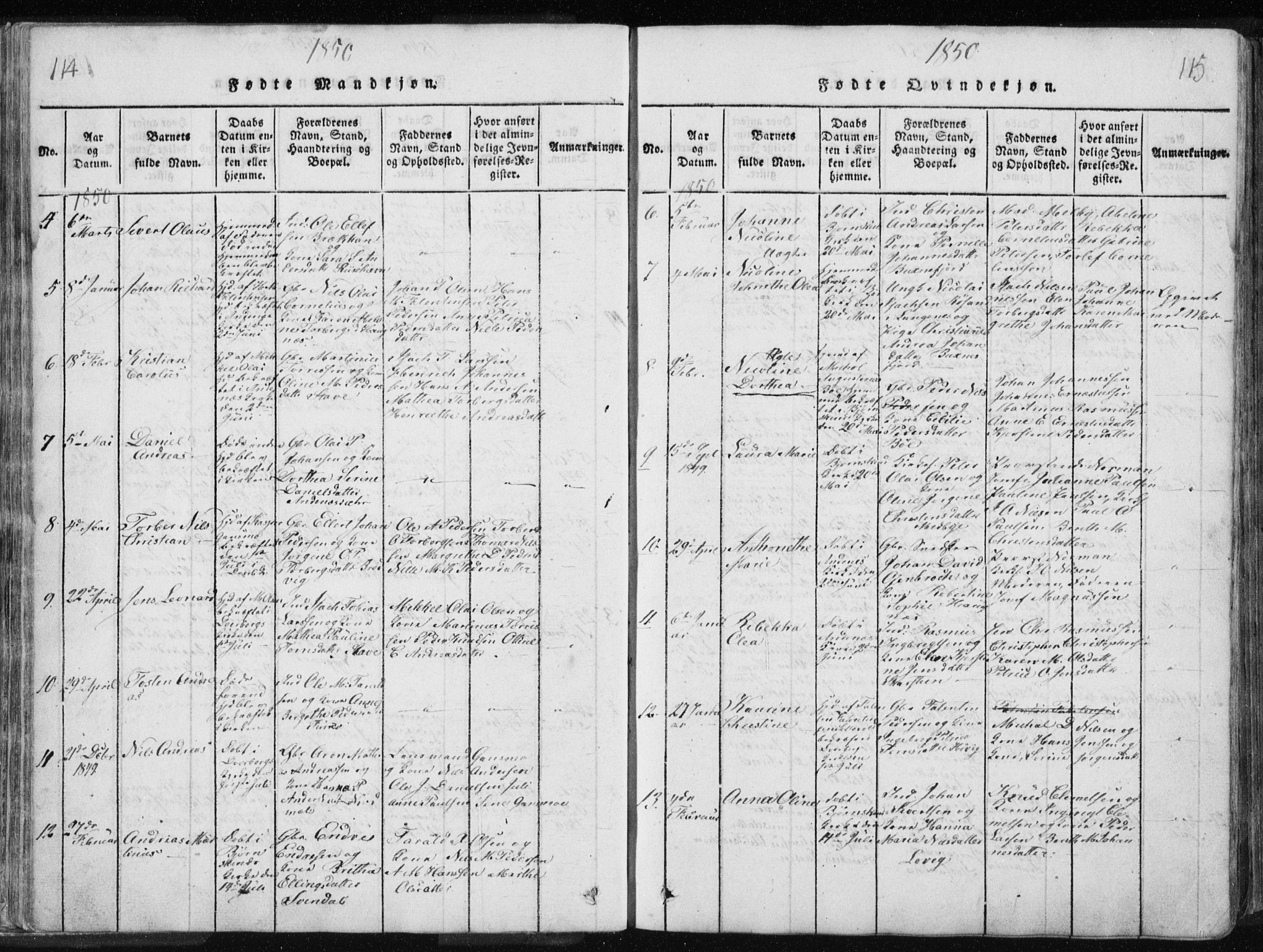 Ministerialprotokoller, klokkerbøker og fødselsregistre - Nordland, AV/SAT-A-1459/897/L1411: Klokkerbok nr. 897C01, 1820-1866, s. 114-115