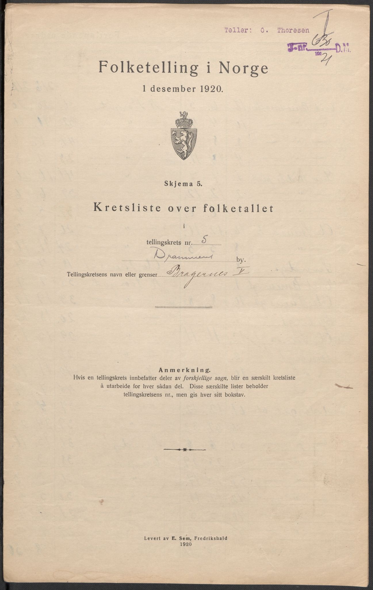 SAKO, Folketelling 1920 for 0602 Drammen kjøpstad, 1920, s. 34