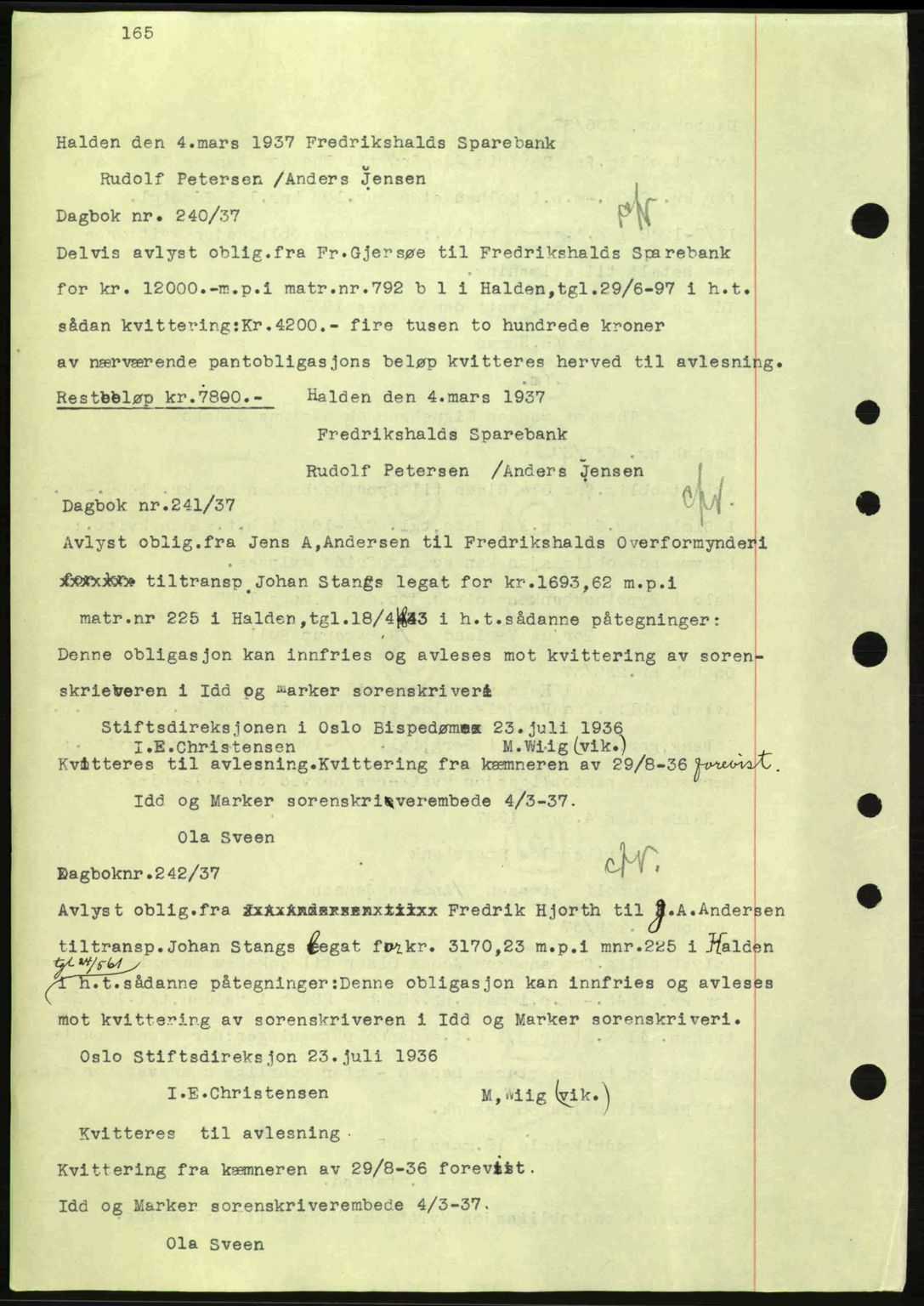 Idd og Marker sorenskriveri, AV/SAO-A-10283/G/Gb/Gbc/L0001: Pantebok nr. B1-3, 1936-1939, Dagboknr: 240/1937