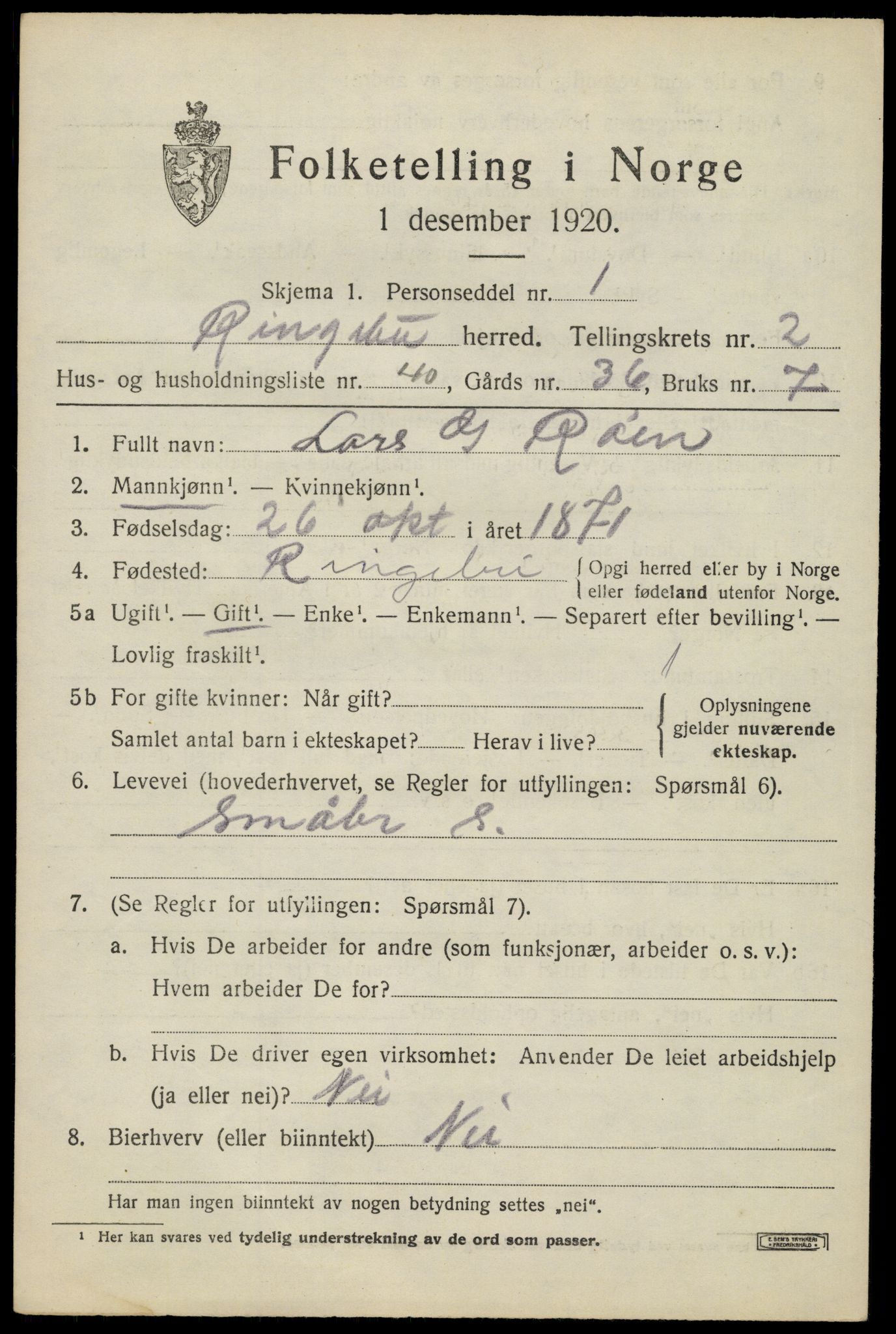 SAH, Folketelling 1920 for 0520 Ringebu herred, 1920, s. 3119