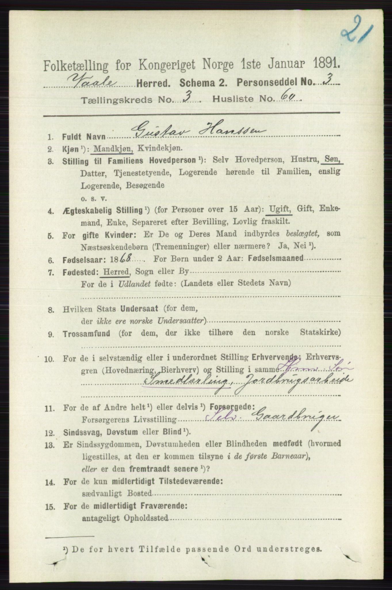 RA, Folketelling 1891 for 0716 Våle herred, 1891, s. 900