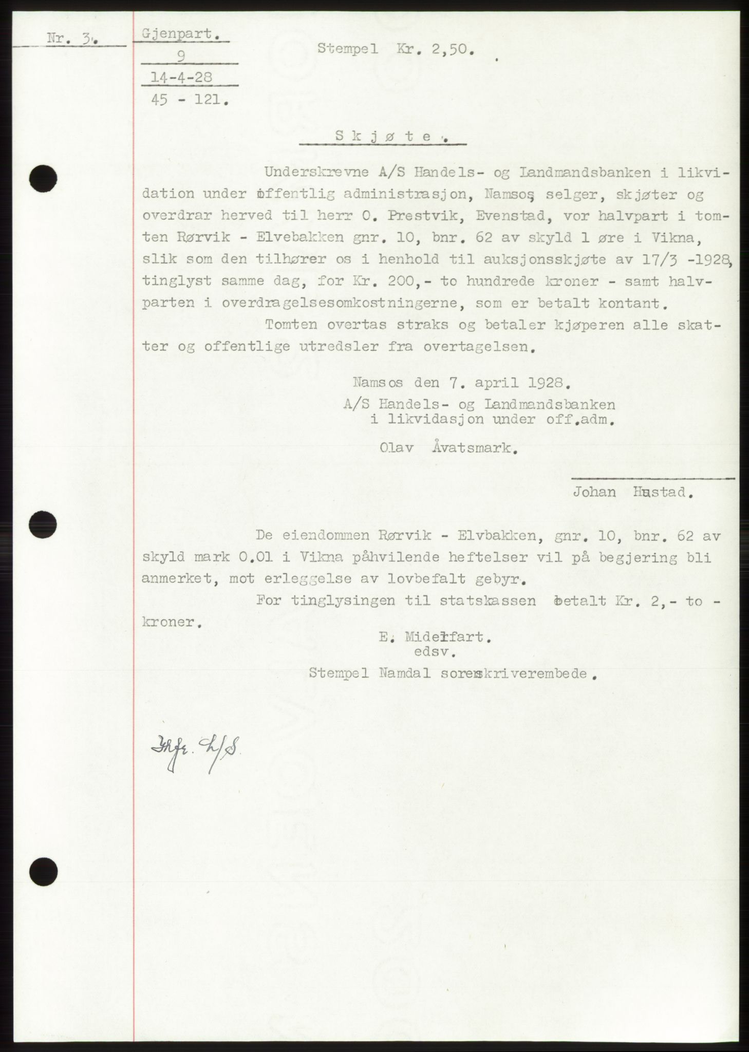 Namdal sorenskriveri, SAT/A-4133/1/2/2C: Pantebok nr. -, 1926-1930, Tingl.dato: 14.04.1928