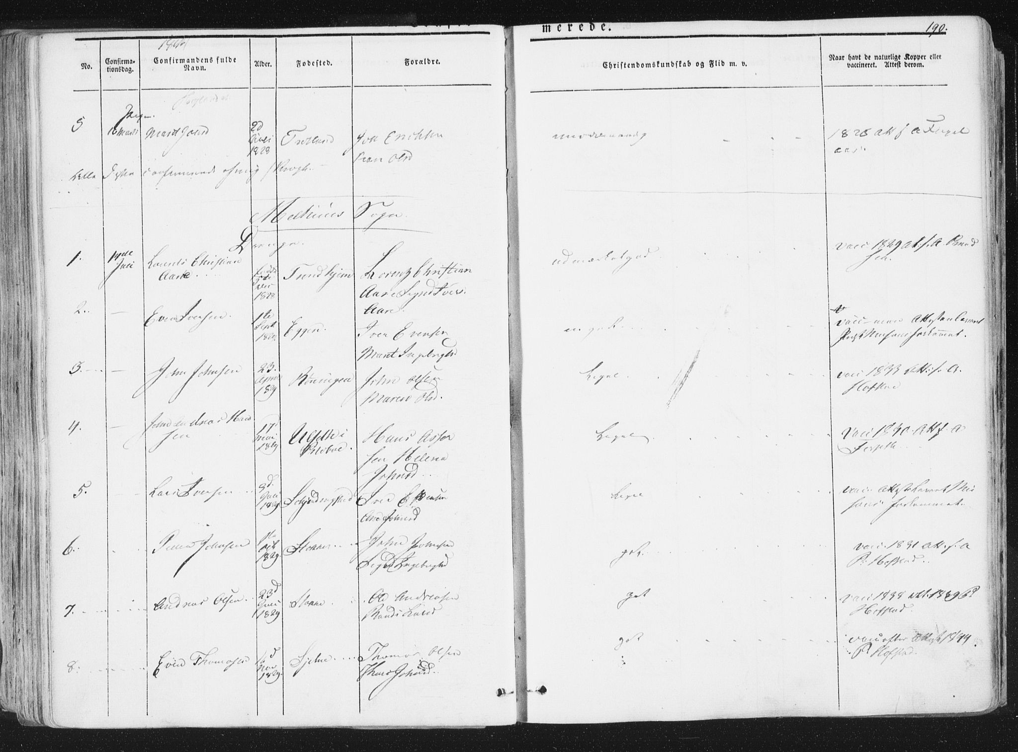 Ministerialprotokoller, klokkerbøker og fødselsregistre - Sør-Trøndelag, SAT/A-1456/691/L1074: Ministerialbok nr. 691A06, 1842-1852, s. 190