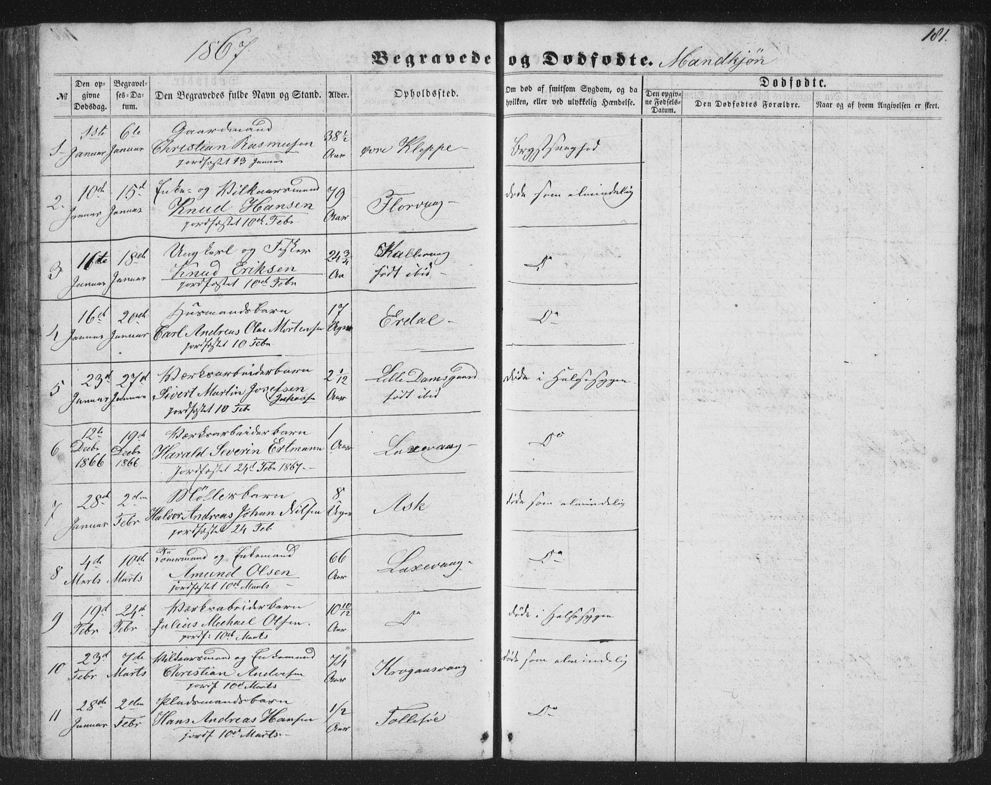 Askøy Sokneprestembete, AV/SAB-A-74101/H/Ha/Hab/Haba/L0005: Klokkerbok nr. A 5, 1857-1871, s. 181