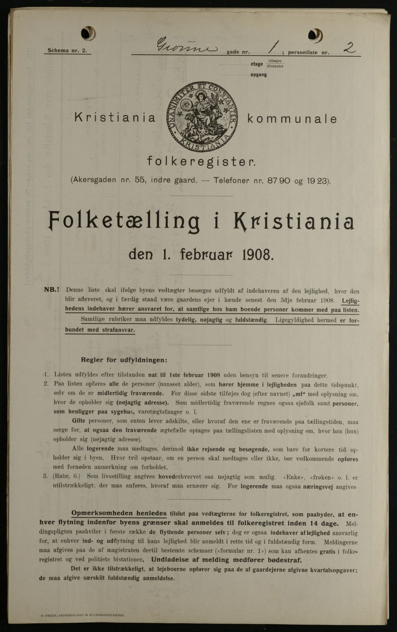 OBA, Kommunal folketelling 1.2.1908 for Kristiania kjøpstad, 1908, s. 29160