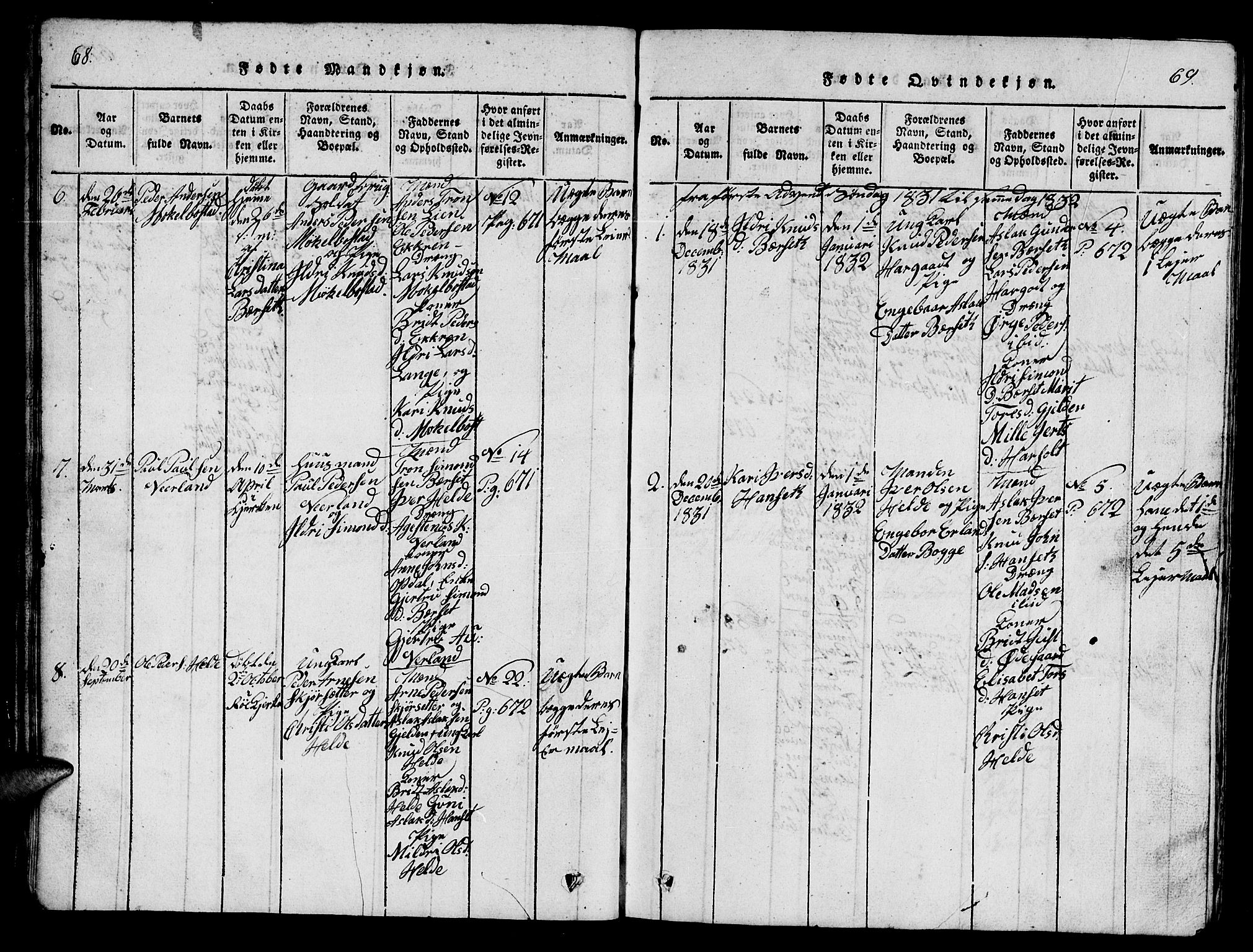 Ministerialprotokoller, klokkerbøker og fødselsregistre - Møre og Romsdal, AV/SAT-A-1454/554/L0644: Klokkerbok nr. 554C01, 1818-1851, s. 68-69