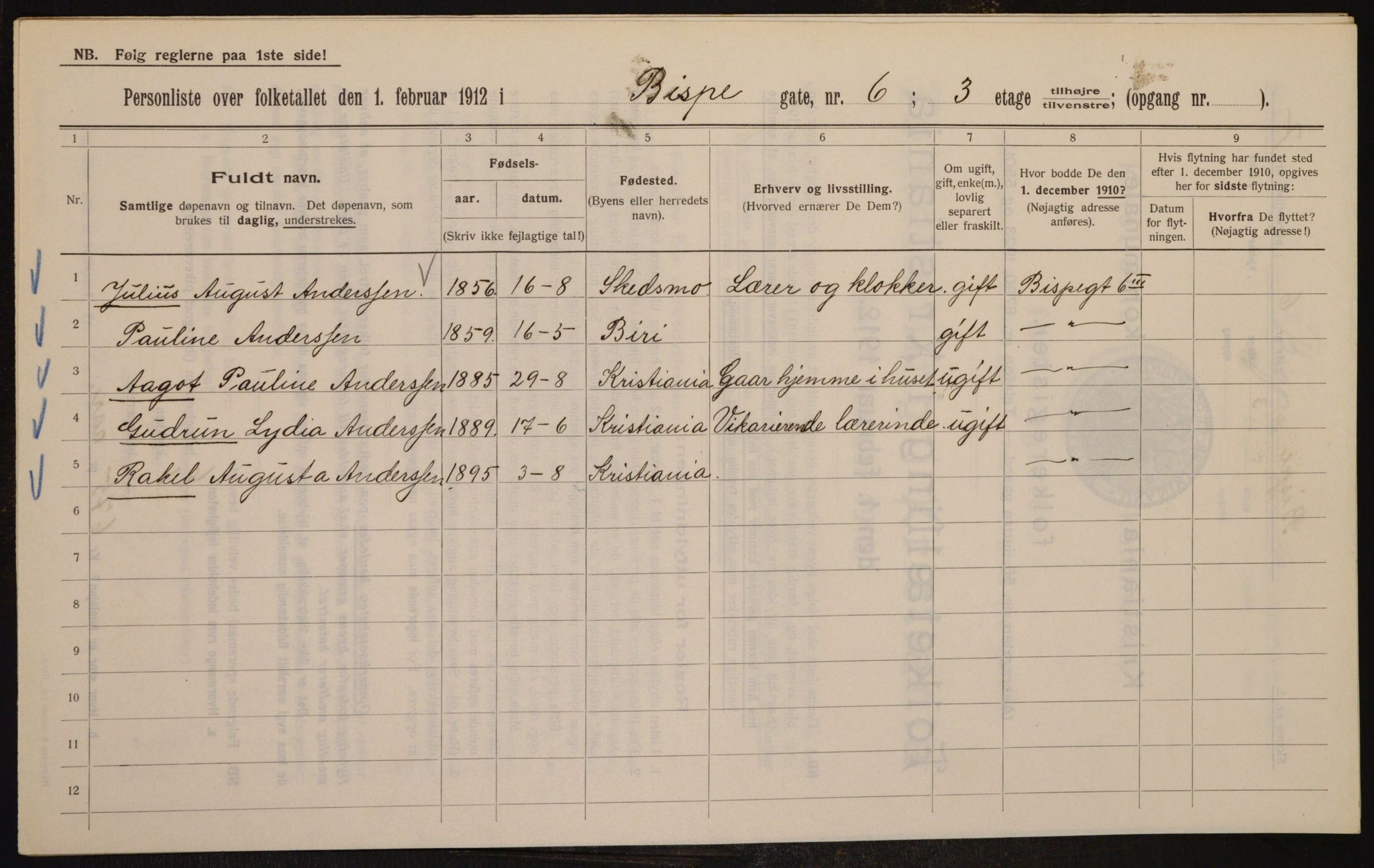 OBA, Kommunal folketelling 1.2.1912 for Kristiania, 1912, s. 5243