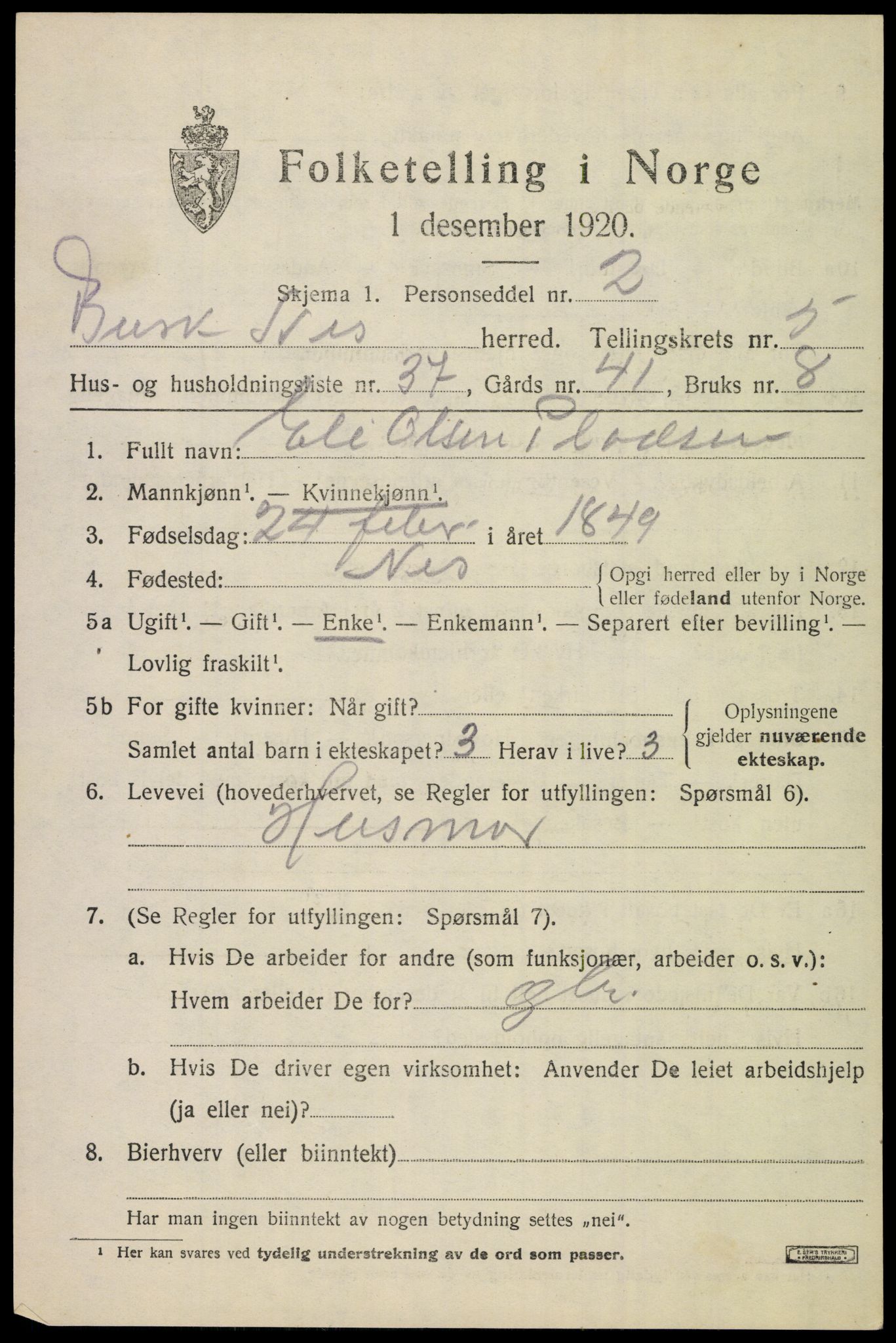 SAKO, Folketelling 1920 for 0616 Nes herred, 1920, s. 2822