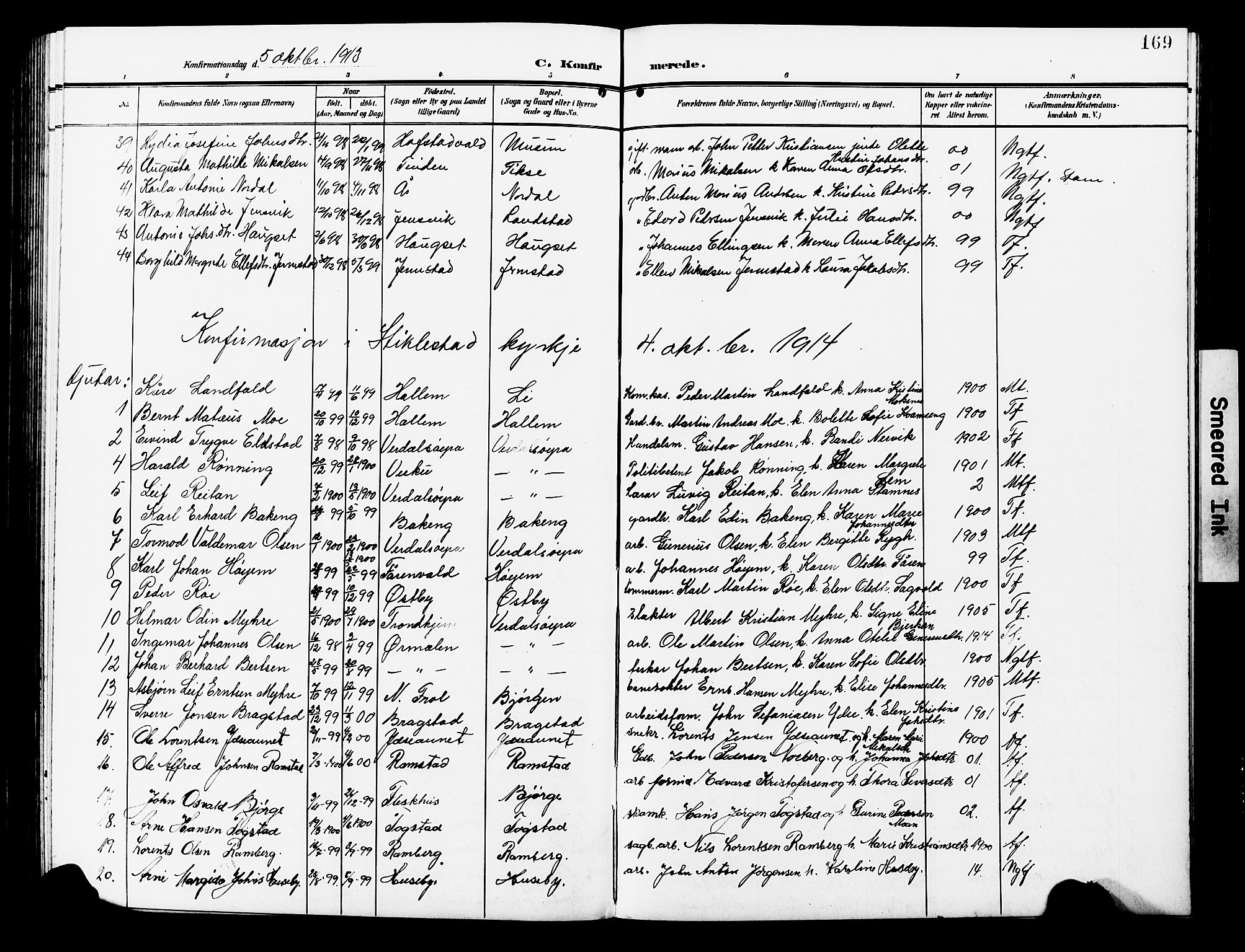 Ministerialprotokoller, klokkerbøker og fødselsregistre - Nord-Trøndelag, AV/SAT-A-1458/723/L0258: Klokkerbok nr. 723C06, 1908-1927, s. 169