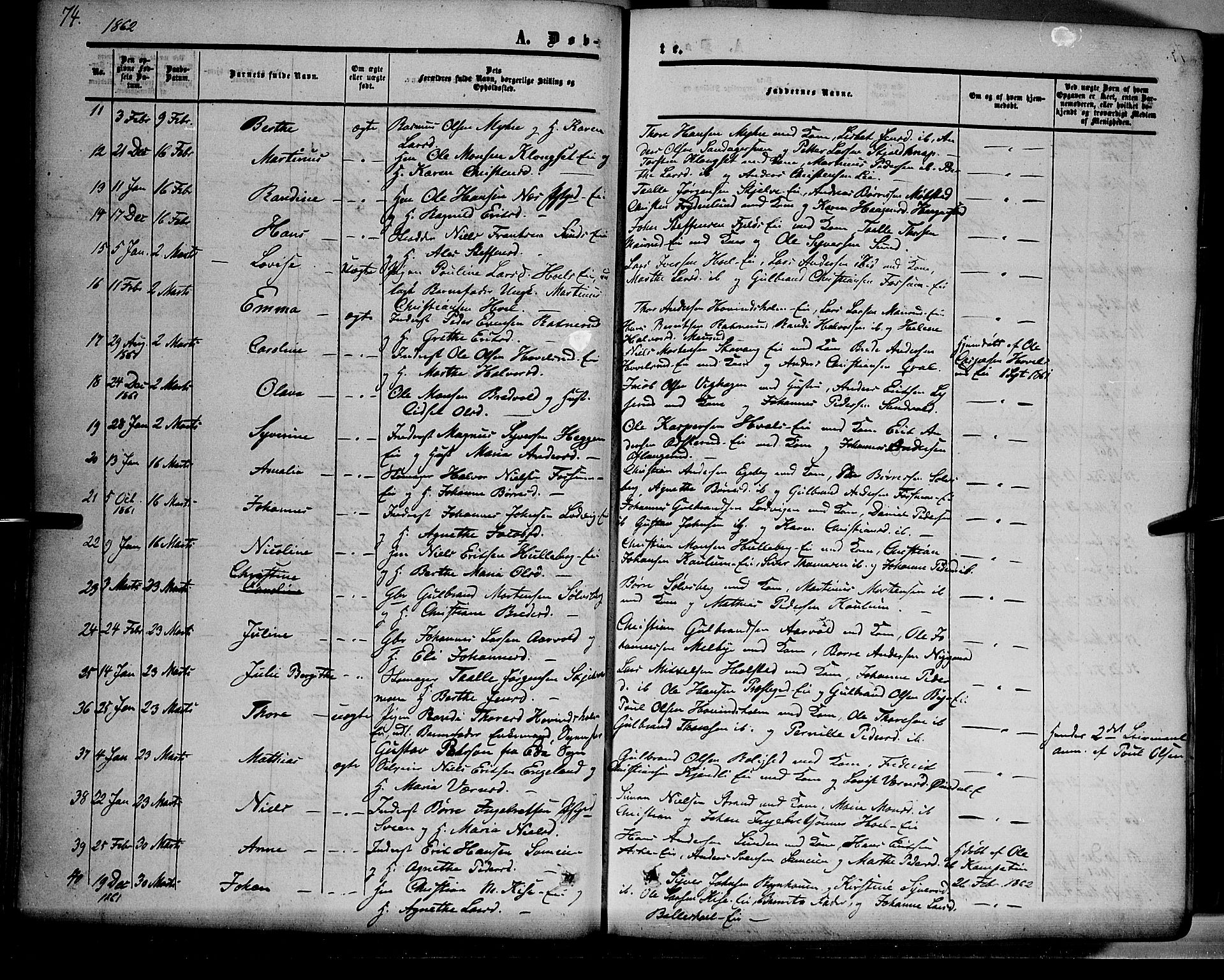 Nes prestekontor, Hedmark, AV/SAH-PREST-020/K/Ka/L0004: Ministerialbok nr. 4, 1852-1886, s. 74