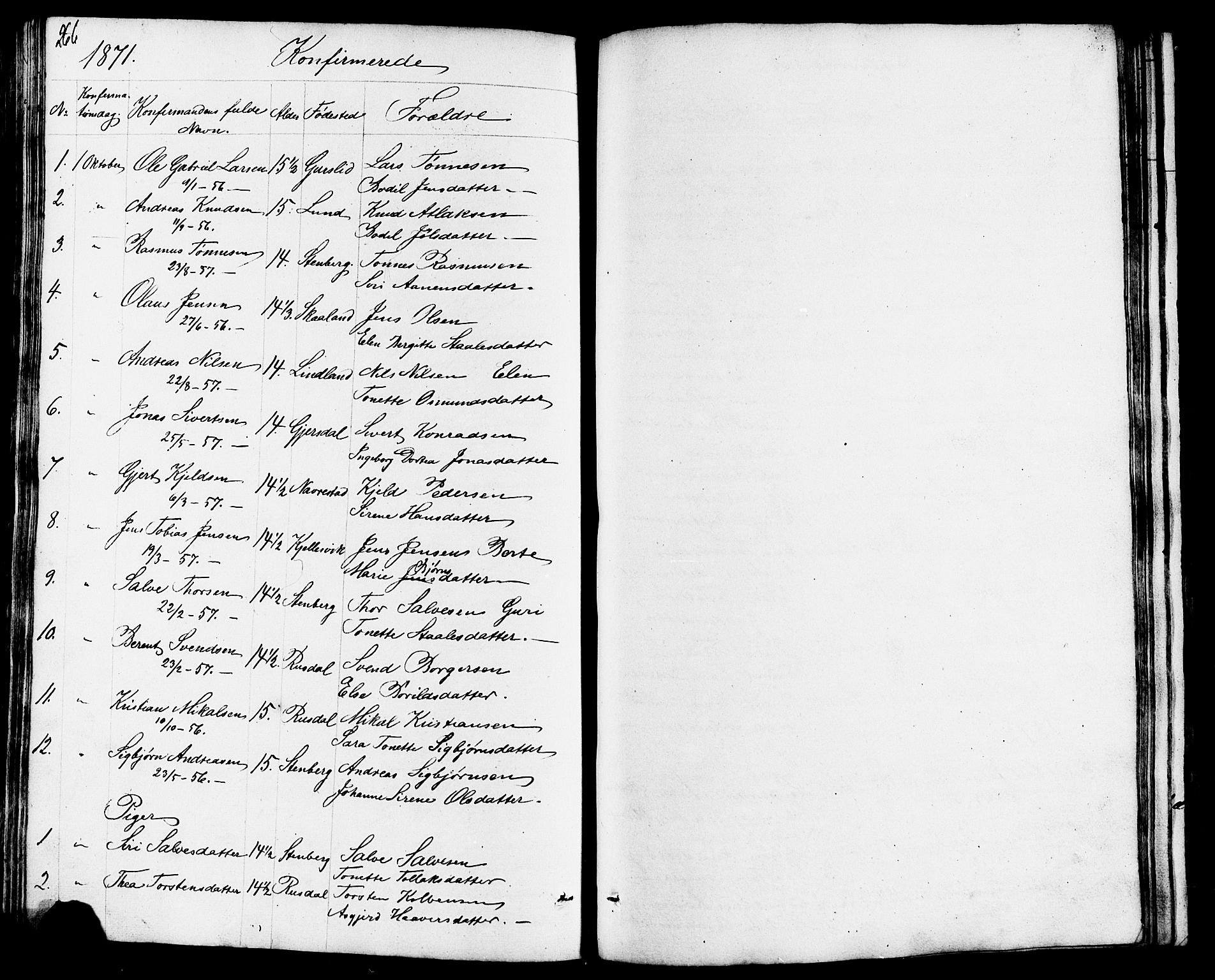 Lund sokneprestkontor, SAST/A-101809/S07/L0003: Klokkerbok nr. B 3, 1848-1885, s. 266