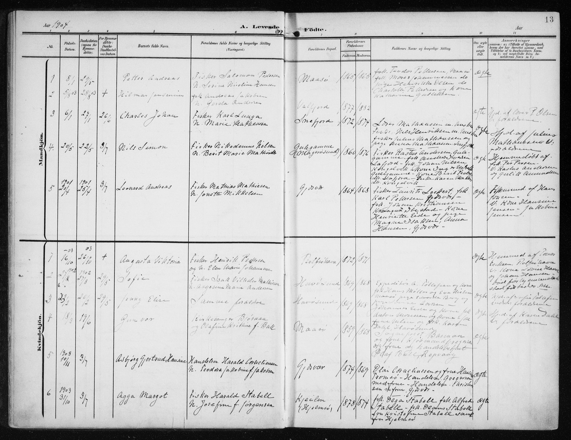 Måsøy sokneprestkontor, AV/SATØ-S-1348/H/Ha/L0009kirke: Ministerialbok nr. 9, 1903-1914, s. 13
