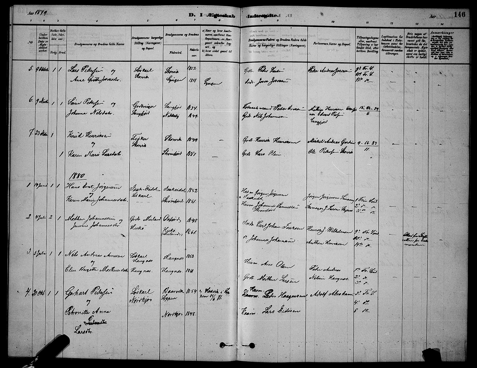 Skjervøy sokneprestkontor, AV/SATØ-S-1300/H/Ha/Hab/L0006klokker: Klokkerbok nr. 6, 1878-1888, s. 146