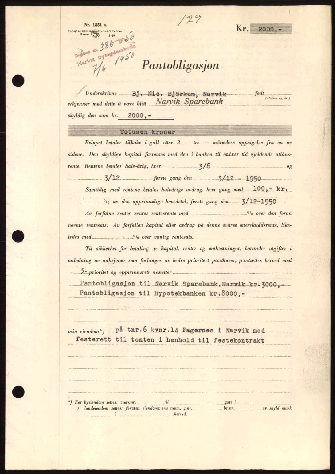 Narvik sorenskriveri, SAT/A-0002/1/2/2C/2Ca: Pantebok nr. A26, 1950-1950, Dagboknr: 386/1950