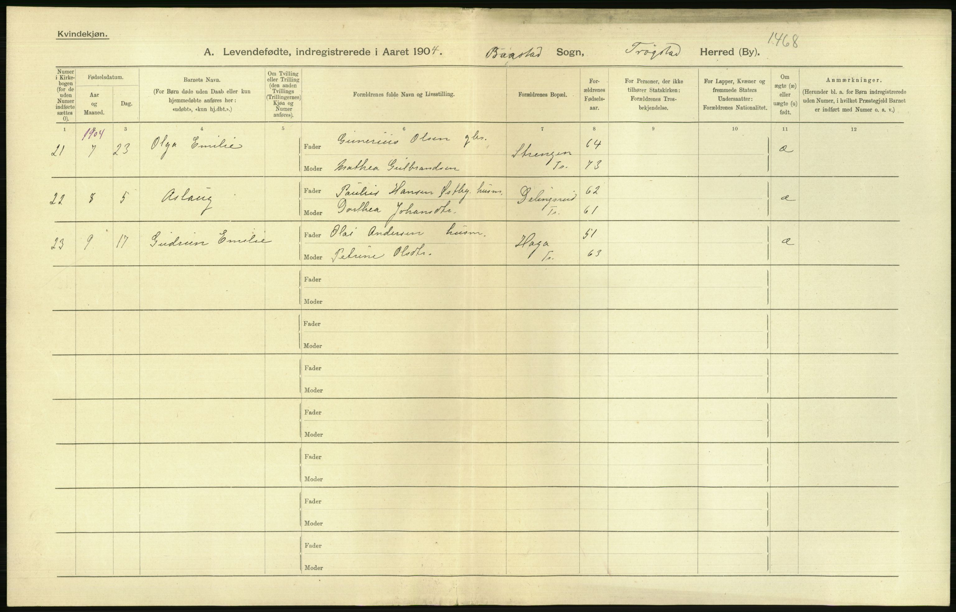 Statistisk sentralbyrå, Sosiodemografiske emner, Befolkning, AV/RA-S-2228/D/Df/Dfa/Dfab/L0001: Smålenenes amt: Fødte, gifte, døde, 1904, s. 186