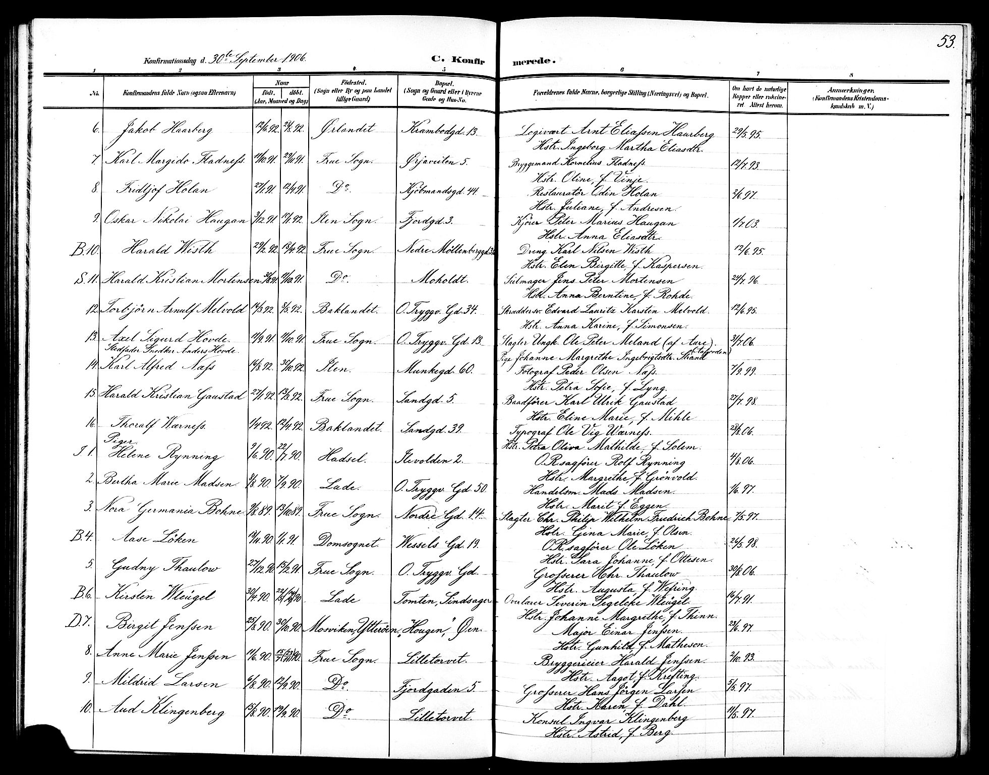 Ministerialprotokoller, klokkerbøker og fødselsregistre - Sør-Trøndelag, SAT/A-1456/602/L0146: Klokkerbok nr. 602C14, 1904-1914, s. 53
