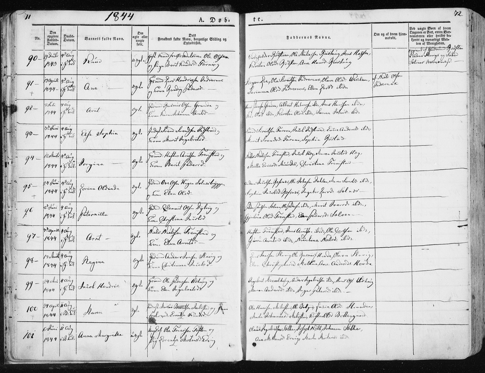 Ministerialprotokoller, klokkerbøker og fødselsregistre - Sør-Trøndelag, SAT/A-1456/659/L0736: Ministerialbok nr. 659A06, 1842-1856, s. 71-72