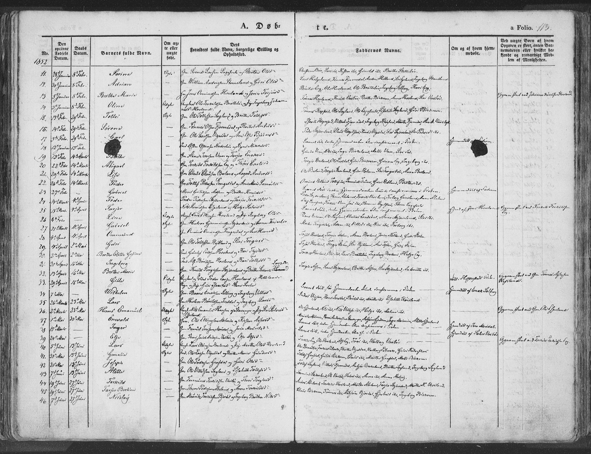 Helleland sokneprestkontor, SAST/A-101810: Ministerialbok nr. A 6.1, 1834-1863, s. 113