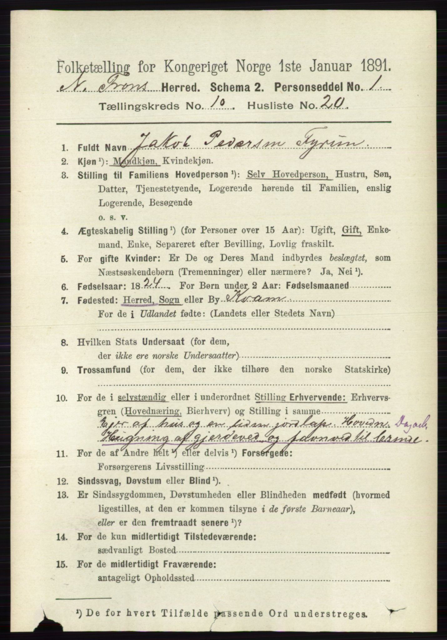 RA, Folketelling 1891 for 0518 Nord-Fron herred, 1891, s. 4483