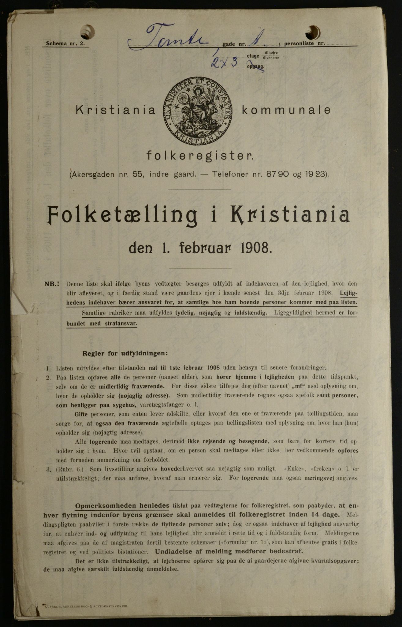 OBA, Kommunal folketelling 1.2.1908 for Kristiania kjøpstad, 1908, s. 101997