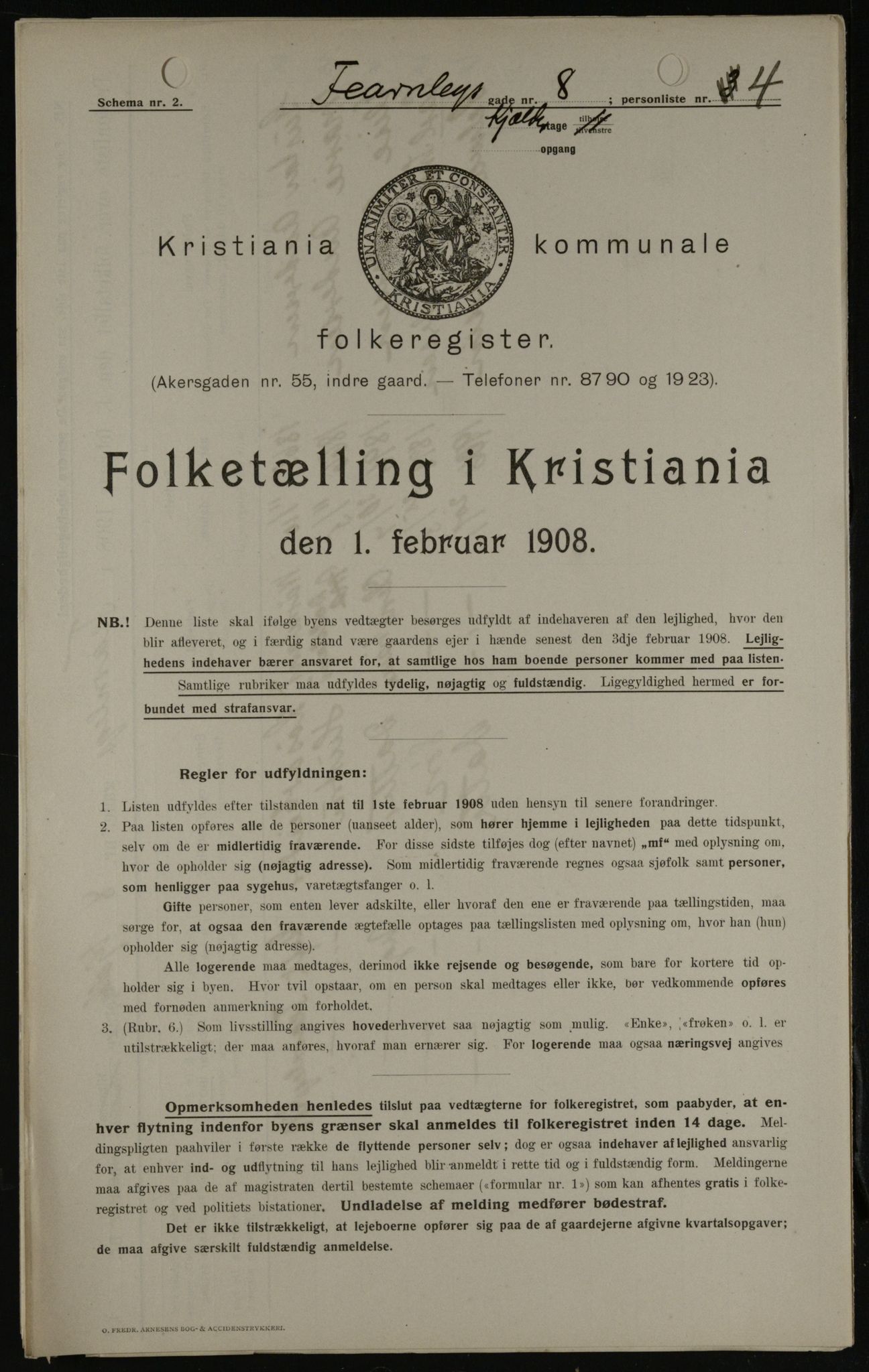 OBA, Kommunal folketelling 1.2.1908 for Kristiania kjøpstad, 1908, s. 21787