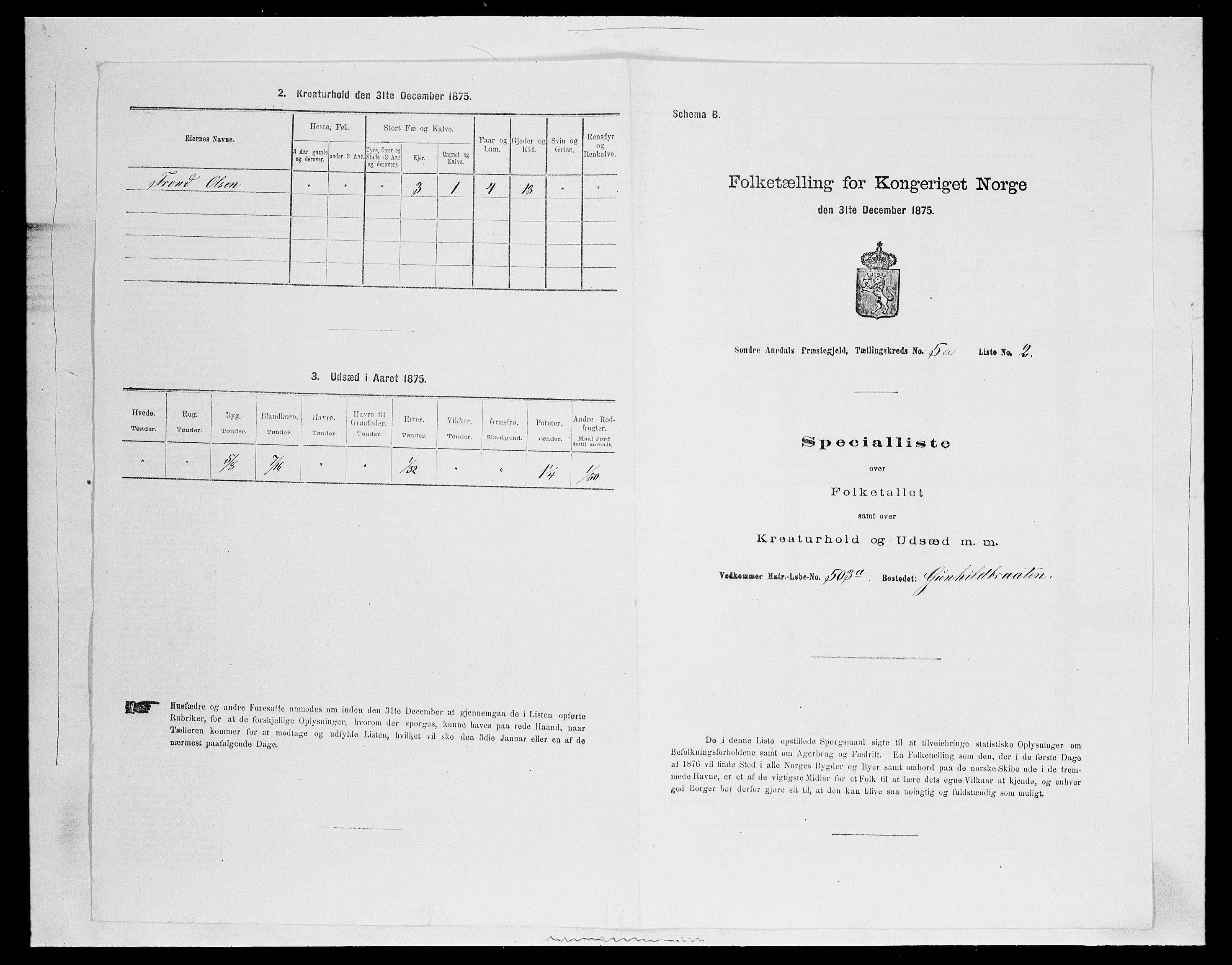 SAH, Folketelling 1875 for 0540P Sør-Aurdal prestegjeld, 1875, s. 743