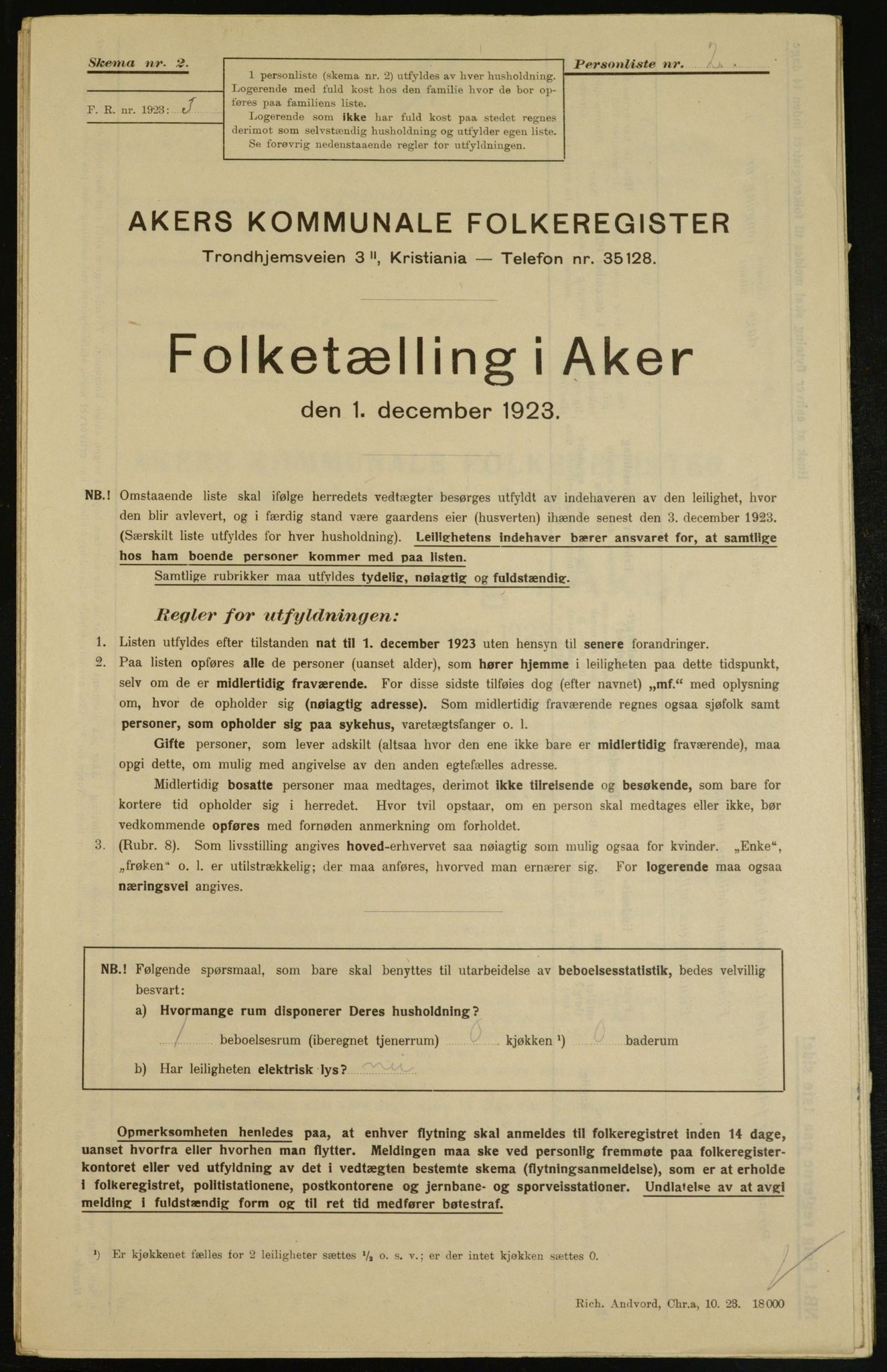 , Kommunal folketelling 1.12.1923 for Aker, 1923, s. 7408