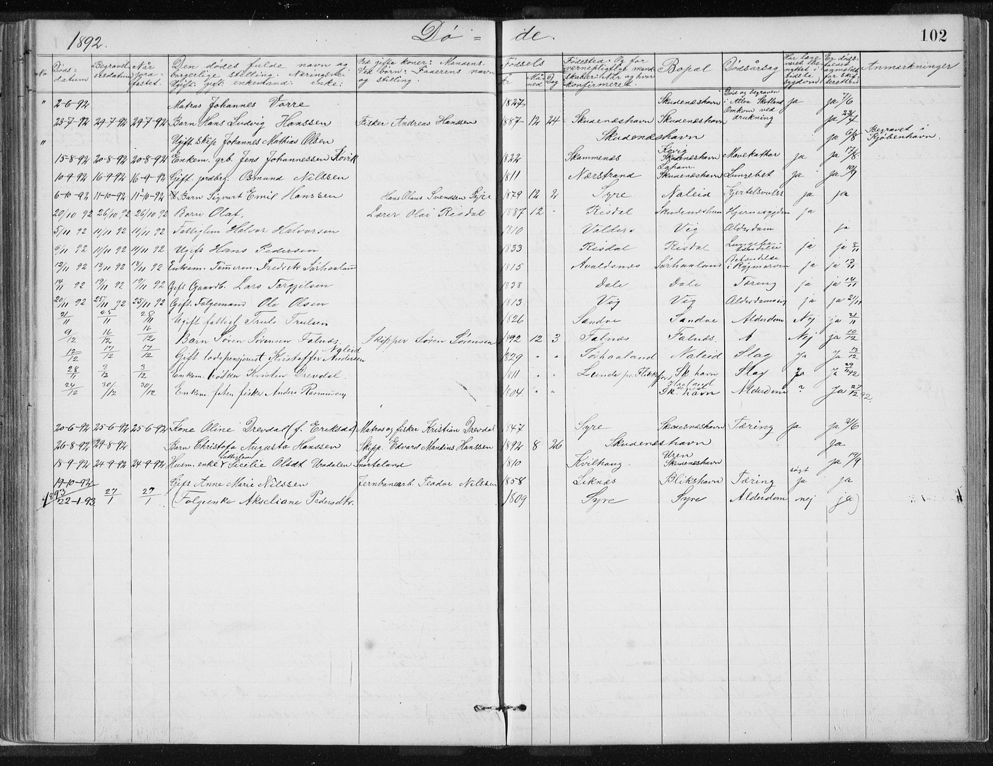 Skudenes sokneprestkontor, AV/SAST-A -101849/H/Ha/Hab/L0007: Klokkerbok nr. B 7, 1885-1899, s. 102