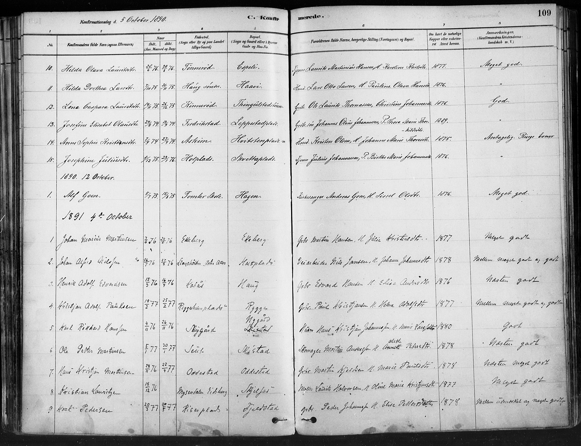 Hobøl prestekontor Kirkebøker, AV/SAO-A-2002/F/Fa/L0005: Ministerialbok nr. I 5, 1878-1904, s. 109