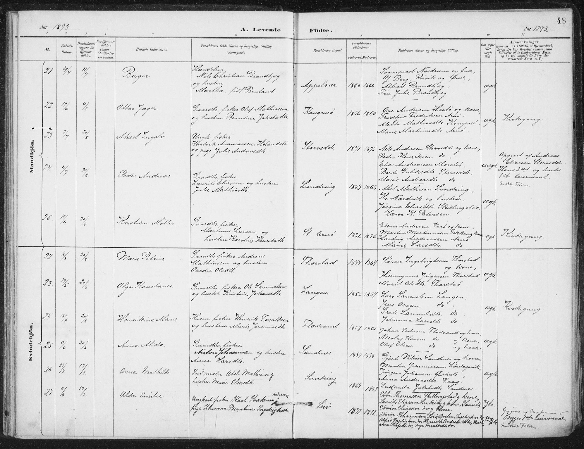 Ministerialprotokoller, klokkerbøker og fødselsregistre - Nord-Trøndelag, AV/SAT-A-1458/784/L0673: Ministerialbok nr. 784A08, 1888-1899, s. 48