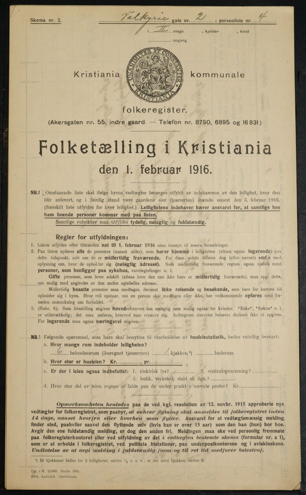 OBA, Kommunal folketelling 1.2.1916 for Kristiania, 1916, s. 125393