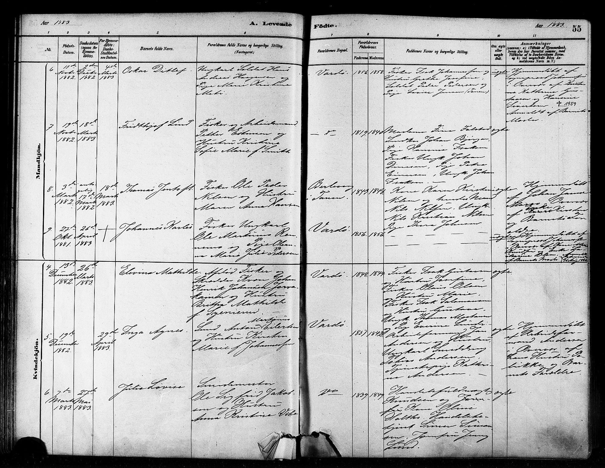 Vardø sokneprestkontor, AV/SATØ-S-1332/H/Ha/L0006kirke: Ministerialbok nr. 6, 1879-1886, s. 55